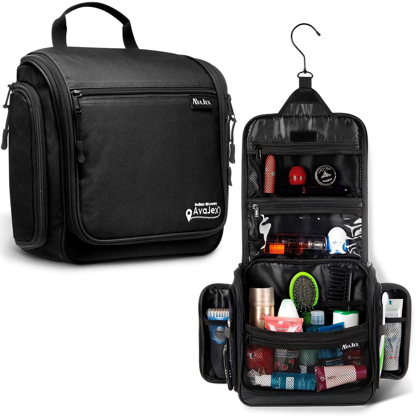 Travel Toiletry Bag for Men and Women - Large Hanging Toiletry Organizer - Waterproof Hygiene Bag with Metal XXL Swivel Hook, Sturdy Zippers and 19 Compartments for Toiletries, Makeup, Cosmetics