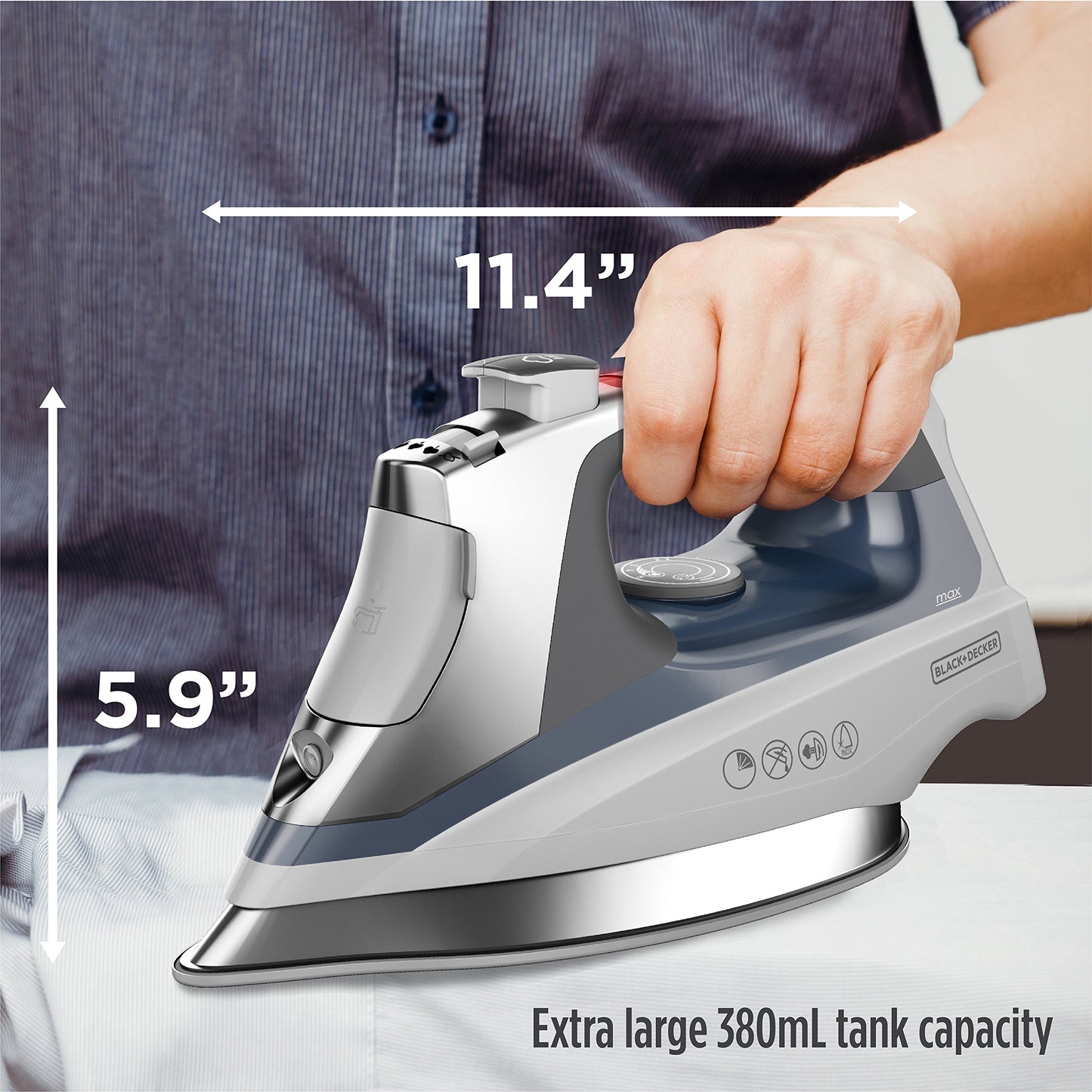 BLACK+DECKER Digital LED Iron,Clothing Iron with Auto Shut Off and Spray Mist Features, Silver/Blue, IR1