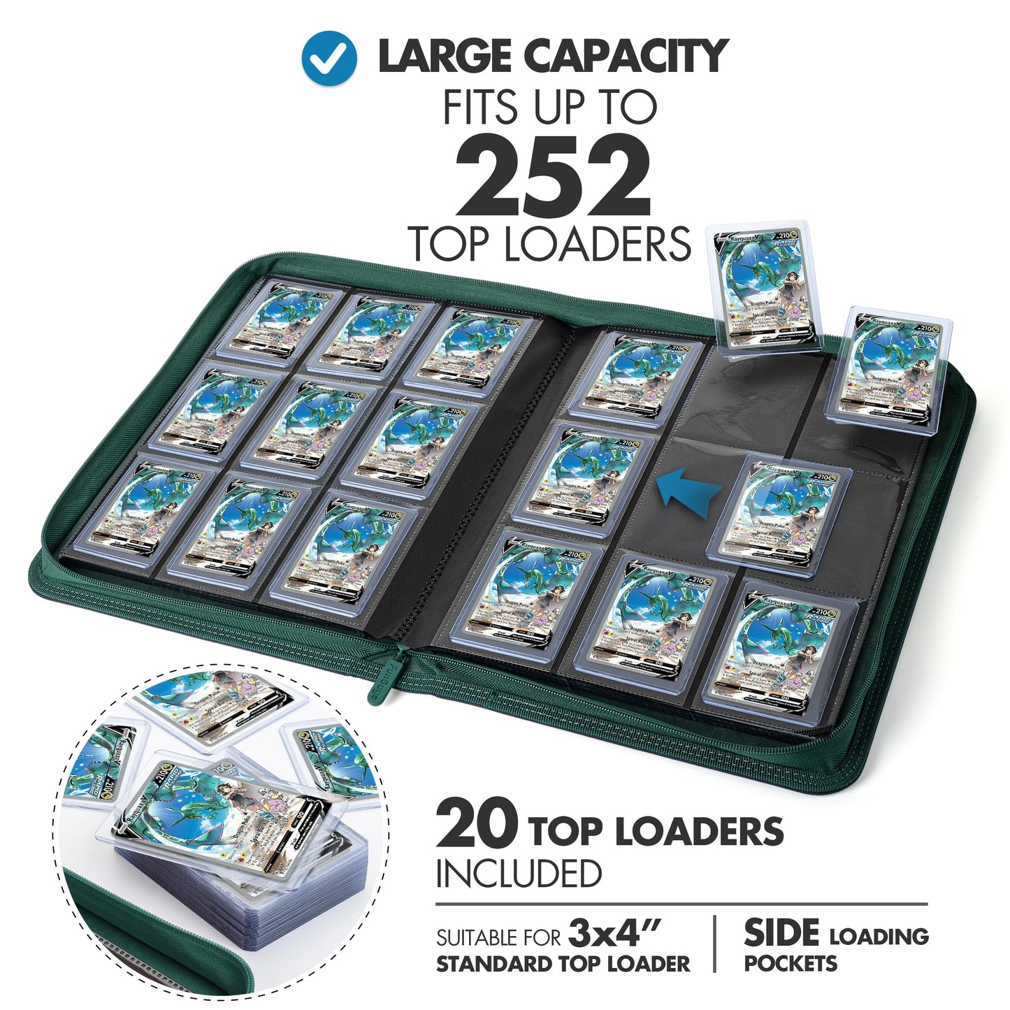 FunGuys Toploader Binder, Trading Card Binder Storage, 252 9 Pocket Top Loader Holder Collection for Yugioh, MTG, TCG Folders for Trading Cards