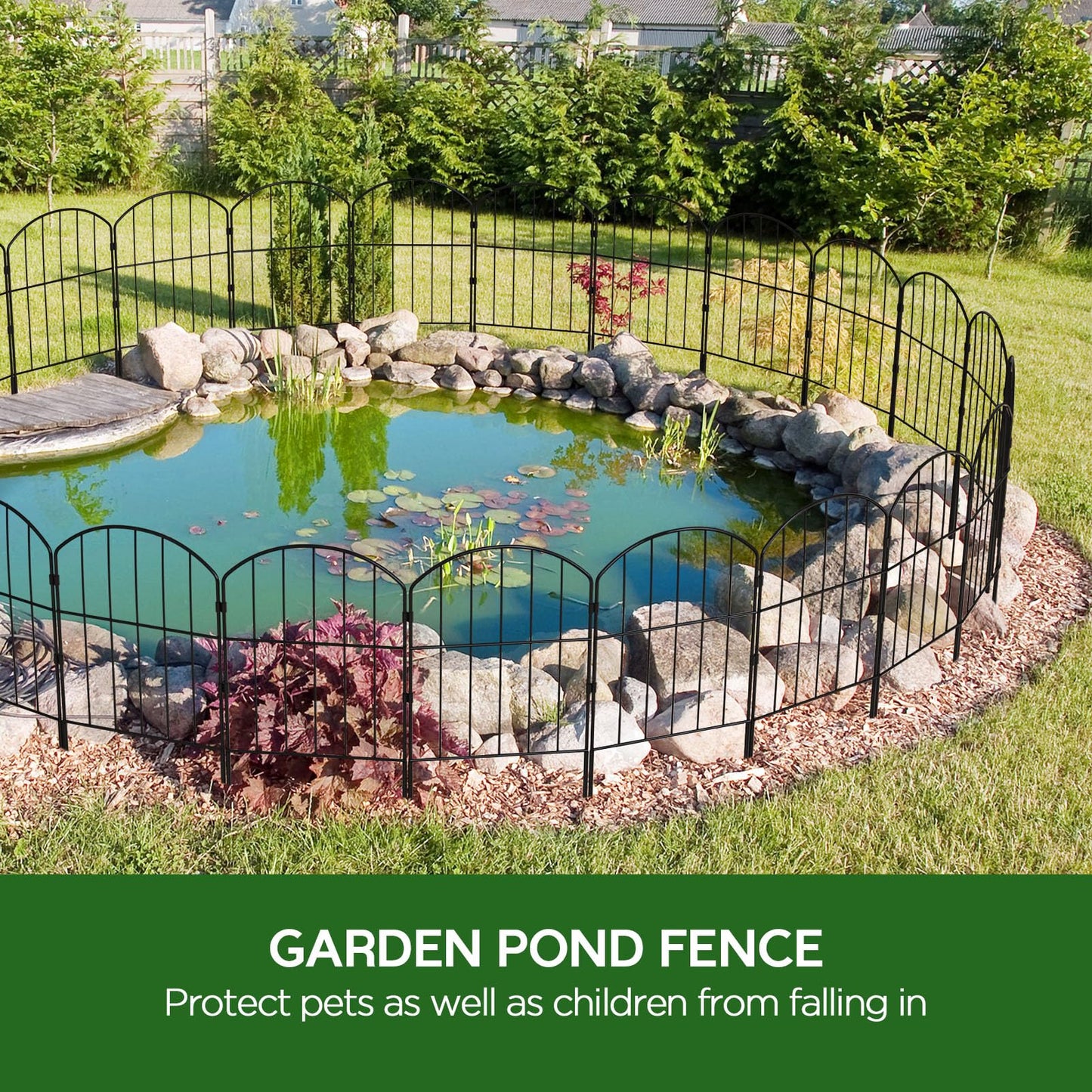 Goovilla Garden Fence Panels, 10 Pcs 12in W x 24in H Metal Rustproof Animal Barrier, Black Decorative Garden Fences and Borders for Dogs, Flower Bed, Patio