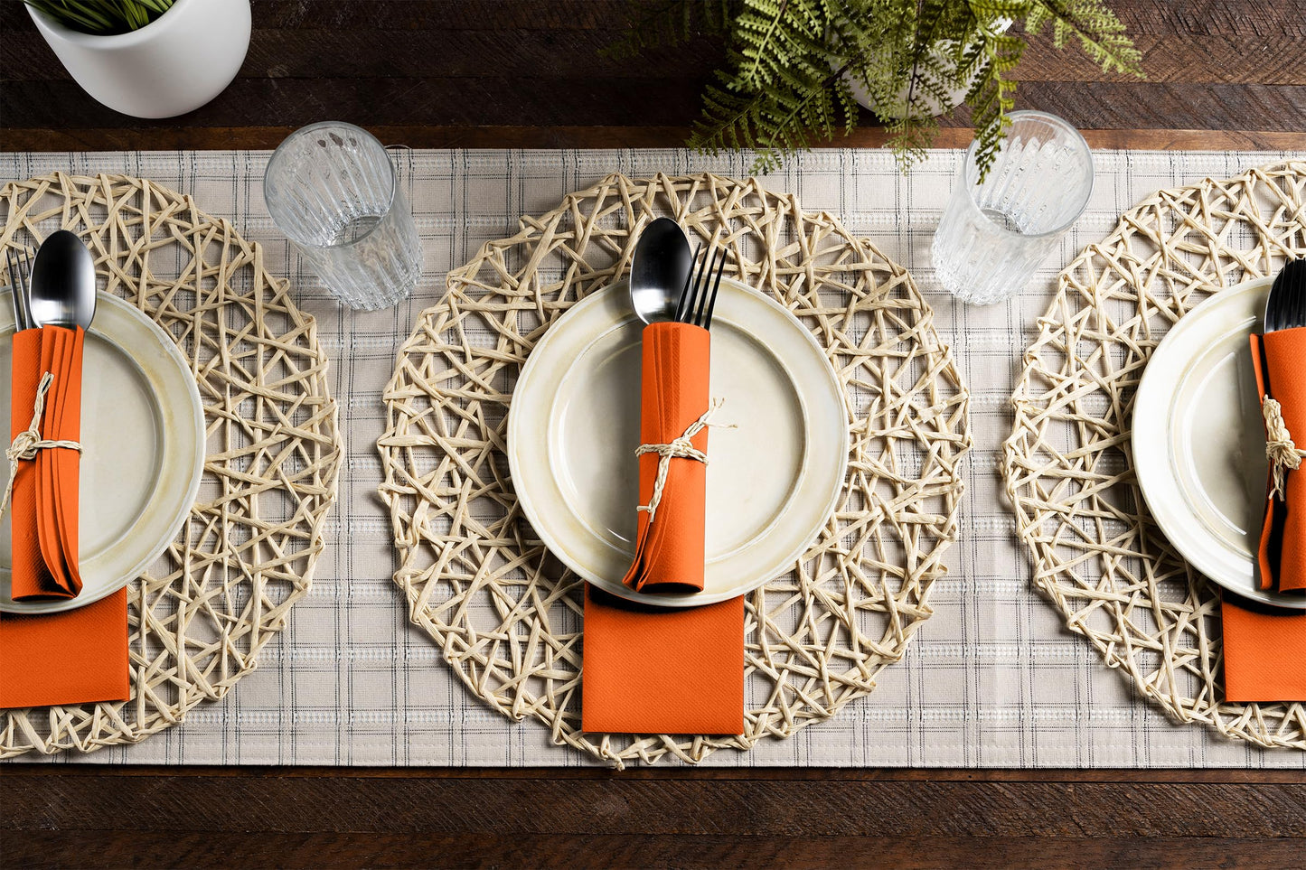 Linen-Feel Orange Paper Napkins - Decortive Cloth-Like Disposable Dinner Napkins - Soft And Absorbent Napkins for Thanksgiving, Party, Wedding, Bathroom Or Any Occasion. (Pack of 100)