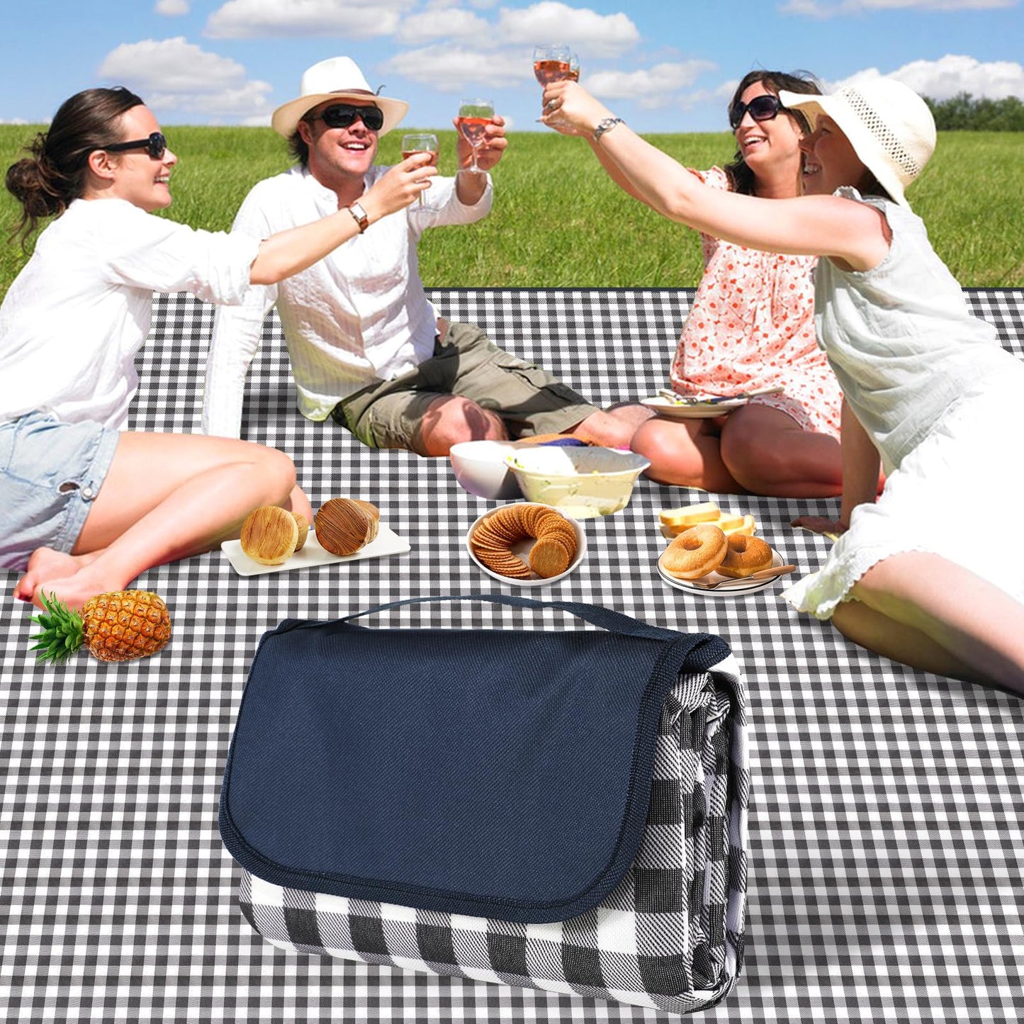 Picnic Blanket,118"×79" Large Foldable Picnic Mat,Beach Blanket,Waterproof Sandproof Blanket,Outdoor Blankets for Gatherings,Park,and Camping.Machine Washable,Durable,Portable,Navy Blue