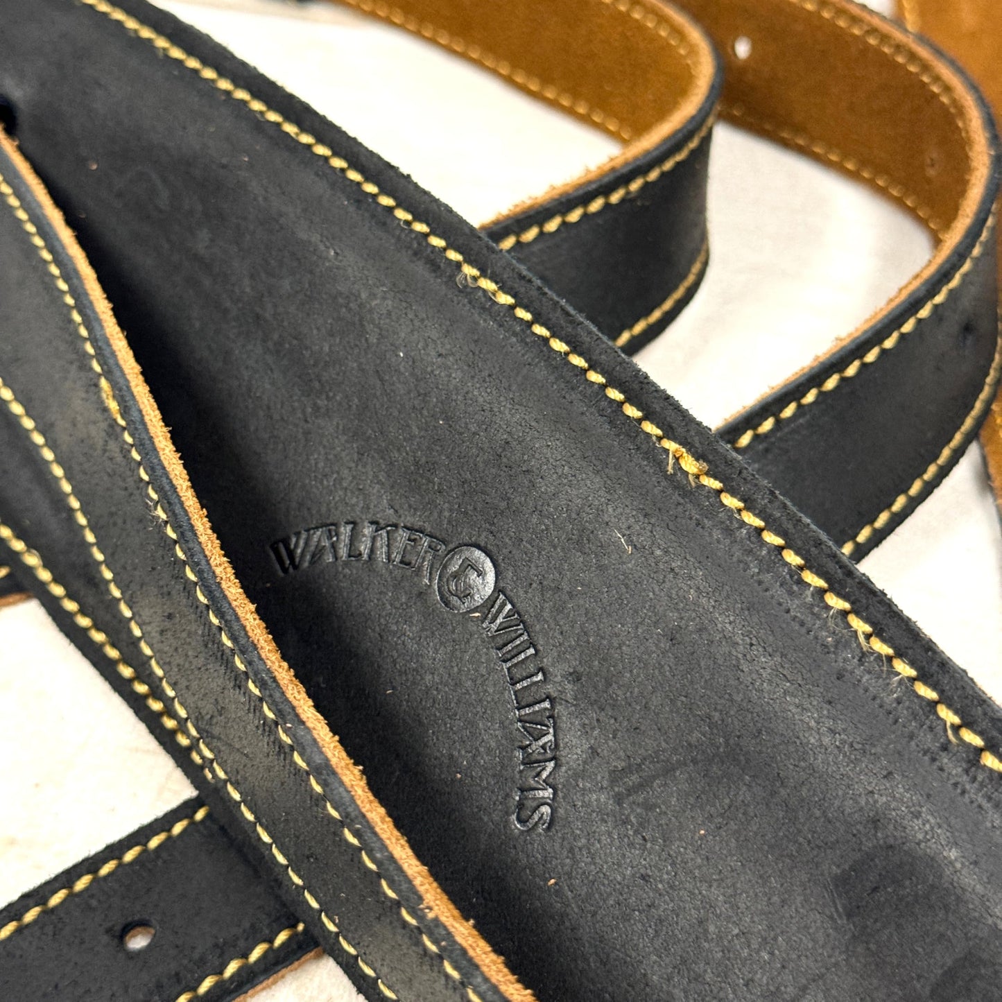 Walker & Williams C-19 New Charcoal Black Deluxe Vintage Style Rockabilly Guitar Strap Premium Signature Soft Grain Leather And Nonslip Suede Back For Acoustic, Electric, And Bass Guitars, Charcoal