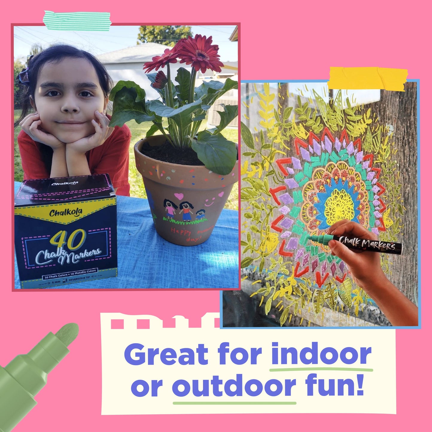 Chalkola Chalk Markers - Pack of 40 (Neon, Classic & Metallic) Chalk Pens - For Chalkboard, Blackboard, Window, Labels, Bistro, Glass - Wet Wipe Erasable - 6mm Reversible Tip