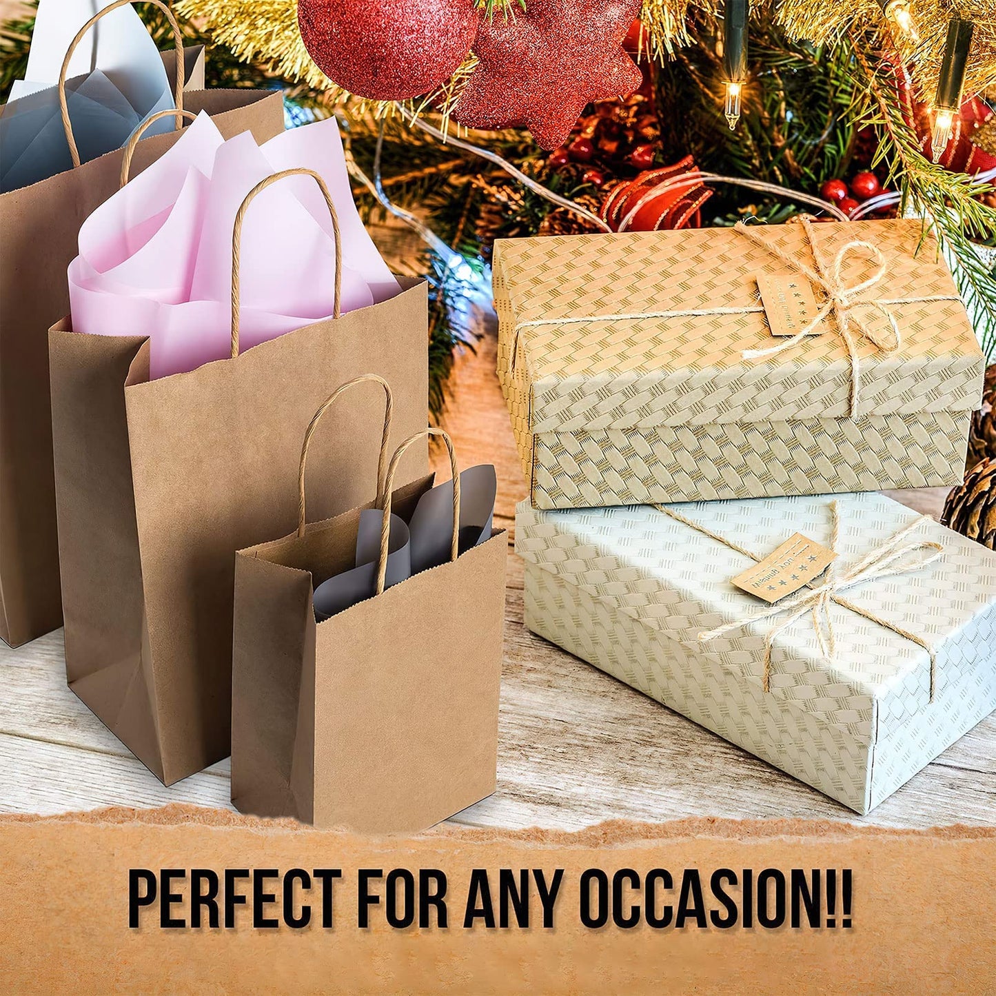 120Pcs Paper Bags with Handles Bulk, 8x4x10 Inch Kraft Paper Bags for Small Business, Shopping Bags, Retail Bags, Gift Bags, Merchandise Bags, Party Bags (Brown)