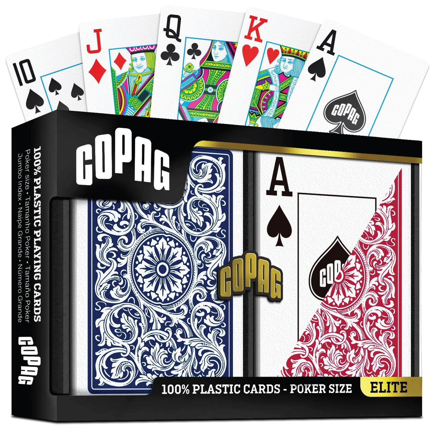 Copag Playing Cards 1546 Elite Design 100% Plastic 1 Set (2 Decks) Red Blue Poker Size Jumbo Index