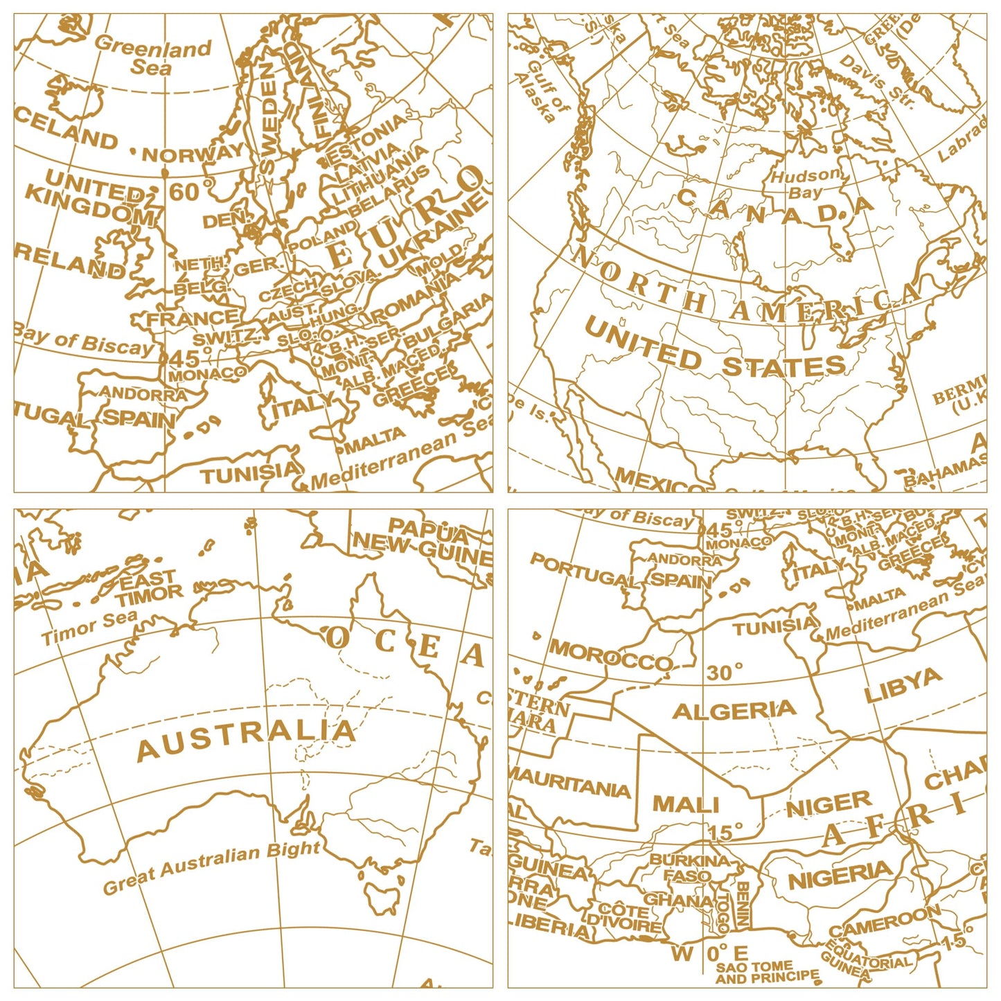 Exerz 20cm(8") Globe Golden and White - Wedding Globe Guest Book - Bronze Metal Arc and Base, Coated in Golden Colour in White (English)