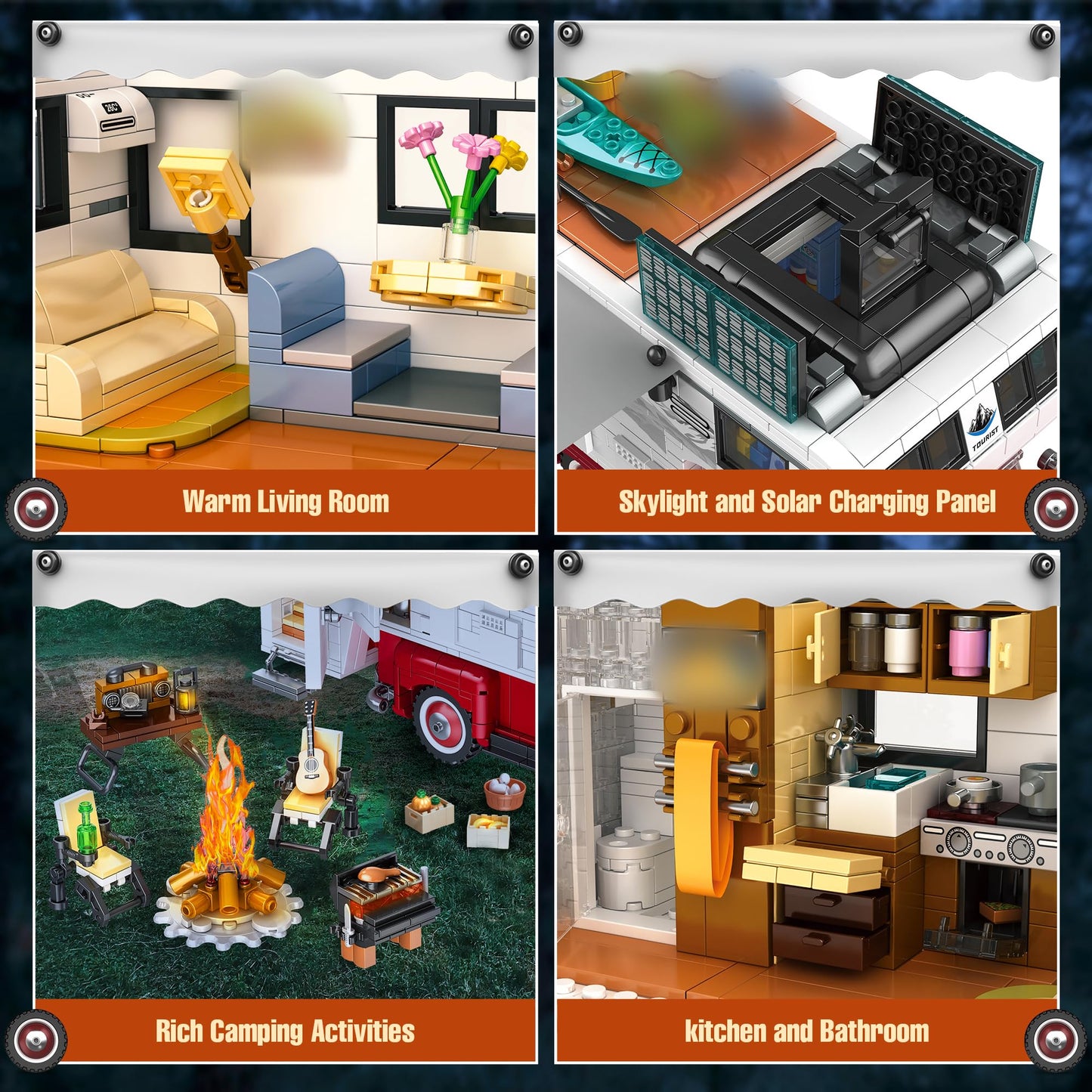 Car Building Block for Adult, 2-in-1 Camper Van Building and Farm Pickup Truck Building Set Toy for Boys Age 12+, Retro Rvs Building Block Kit Set, 2188pcs