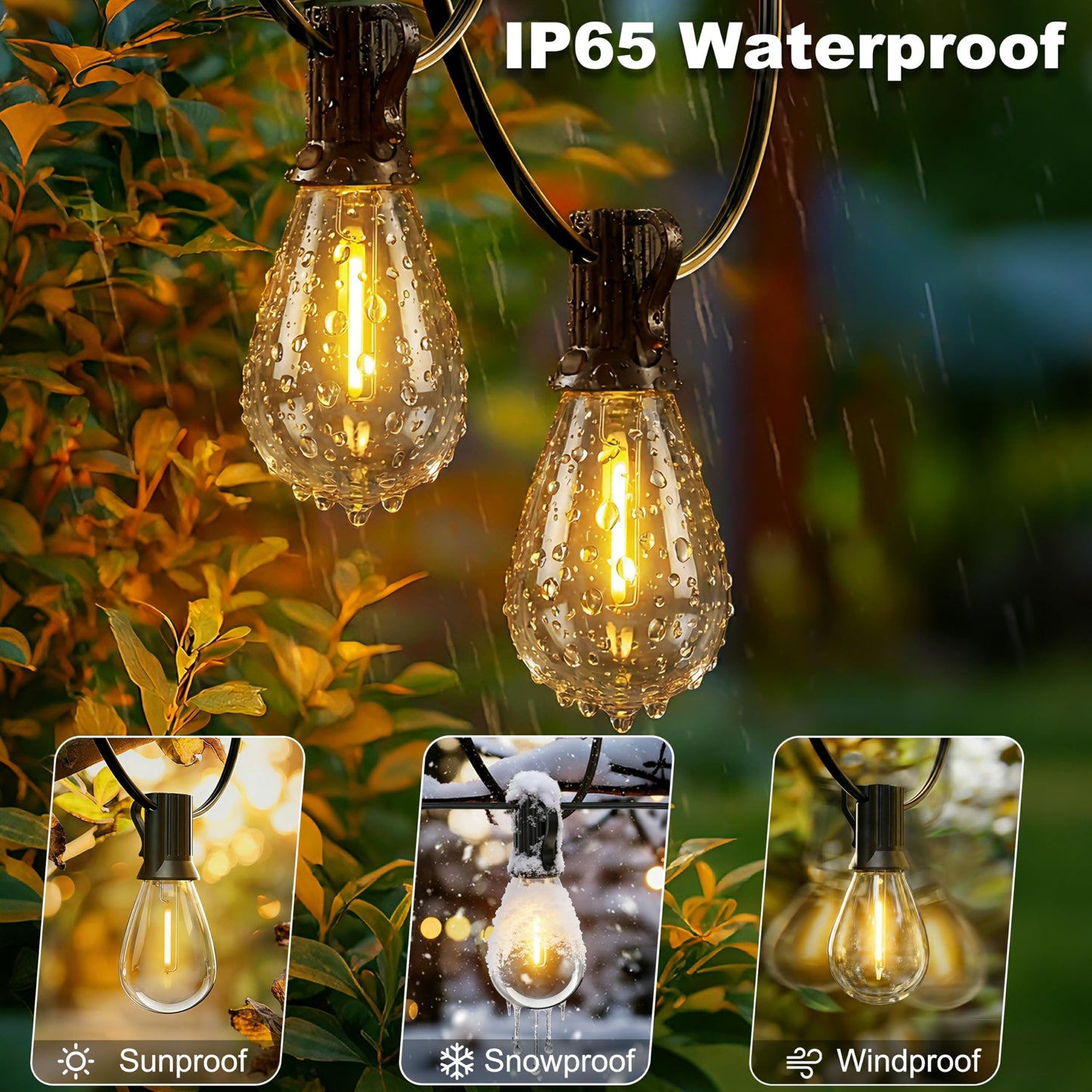 Outdoor Lights, S11 55FT String Lights with 25 Dimmable Plastic Bulbs 1 Spare, 120V 2700K Warm White Waterproof Connectable Patio Lights for Backyard Porch Balcony Party Decor, E12 Socket Base, Black