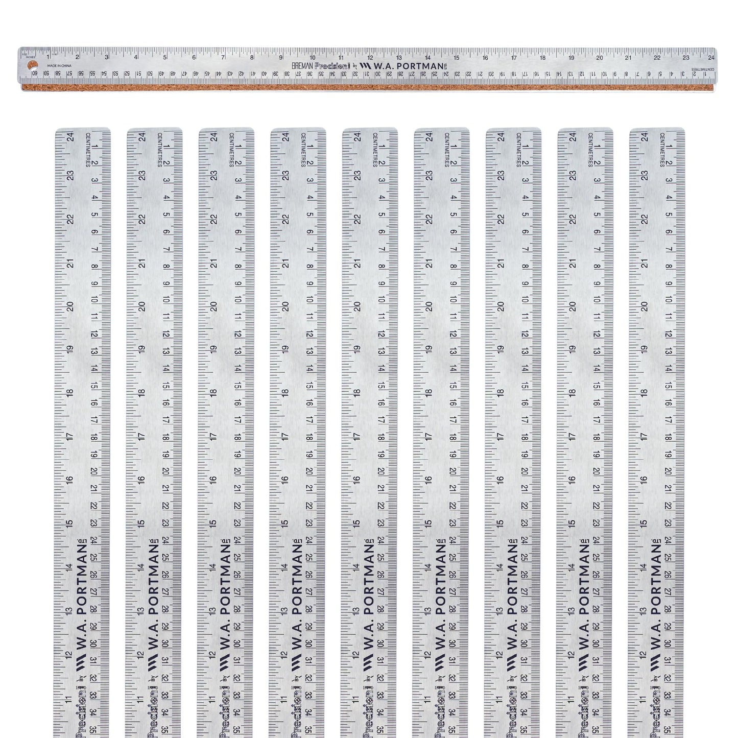 24 Inch Non Slip Steel Ruler Pack of 10-24 Inch High Grade Flexible Stainless Steel Ruler 10 Pack Set with Non Slip Cork Base for Excellent Precision and Accuracy (10 Pack).