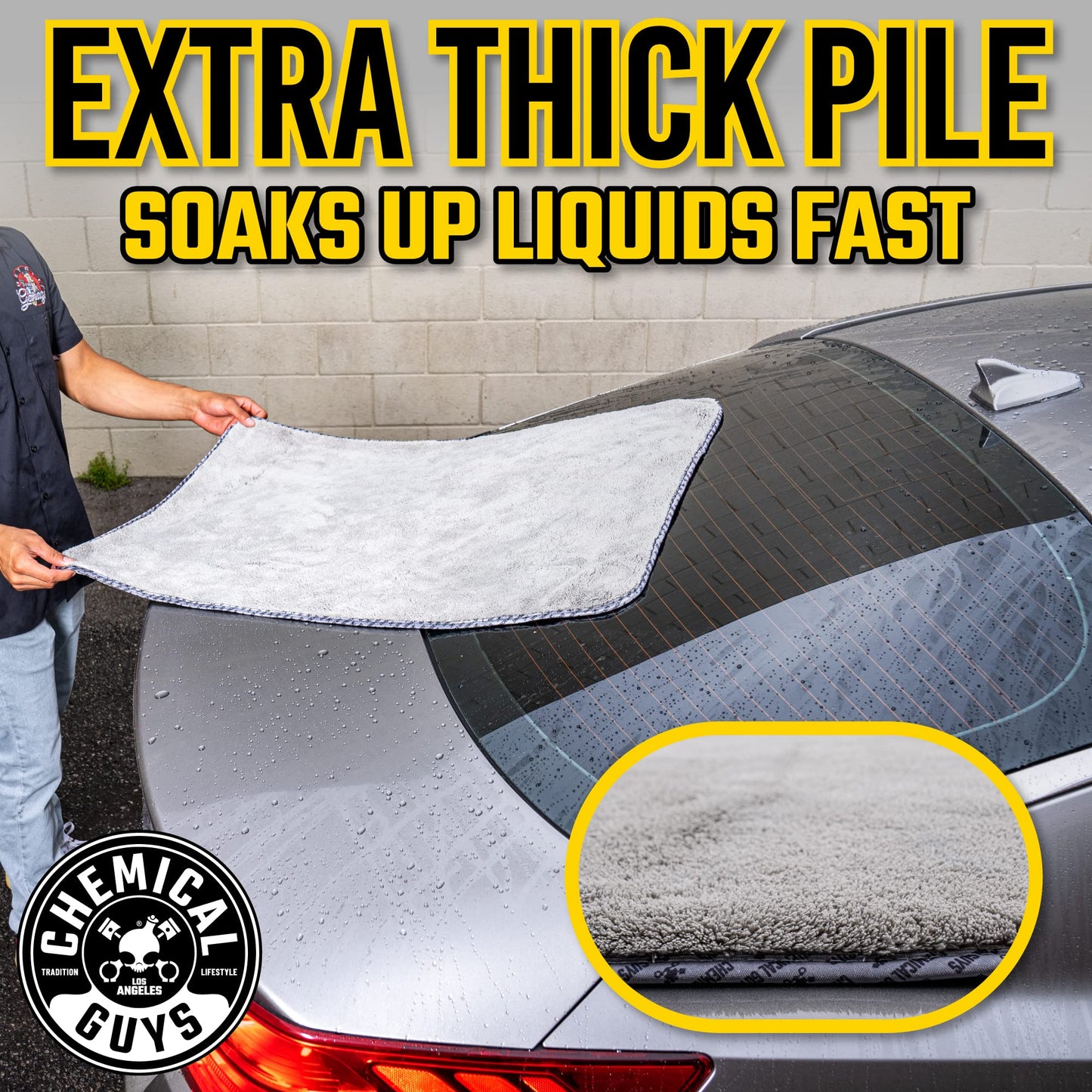 Chemical Guys Woolly Mammoth Microfiber Towel (36" x 25") Cars, Trucks, SUVs, RVs, Home, Pets, Messes, Grey