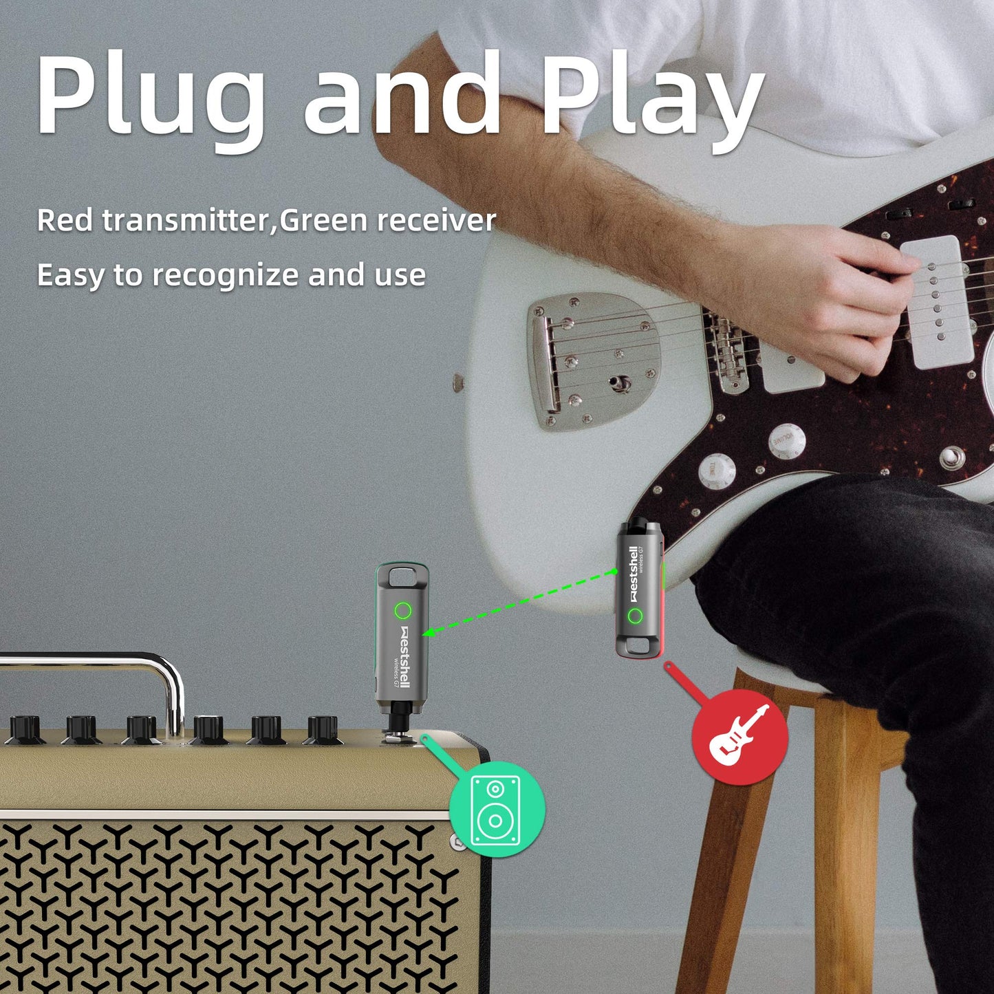 Westshell Wireless Guitar System Wireless Guitar Transmitter Receiver for Electronic Instrument Guitar Amp Digital Electric Acoustic Bass Guitar Accessories
