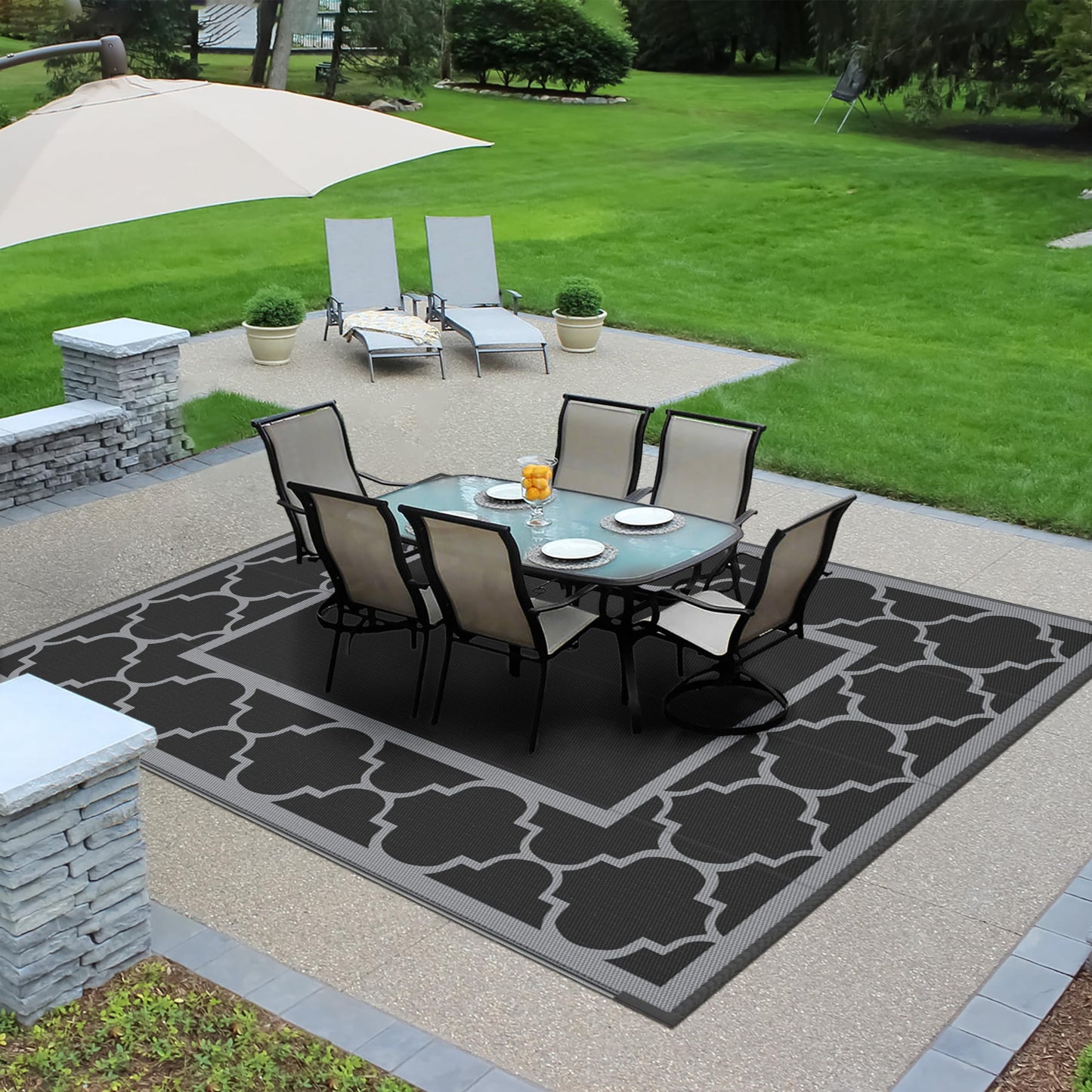 GENIMO Outdoor Rug Waterproof for Patio Decor, Foldable Reversible Plastic Straw Area Rugs Mat for Camper, Outside Carpet for Rv, Deck, Porch, Picnic, Beach, Balcony