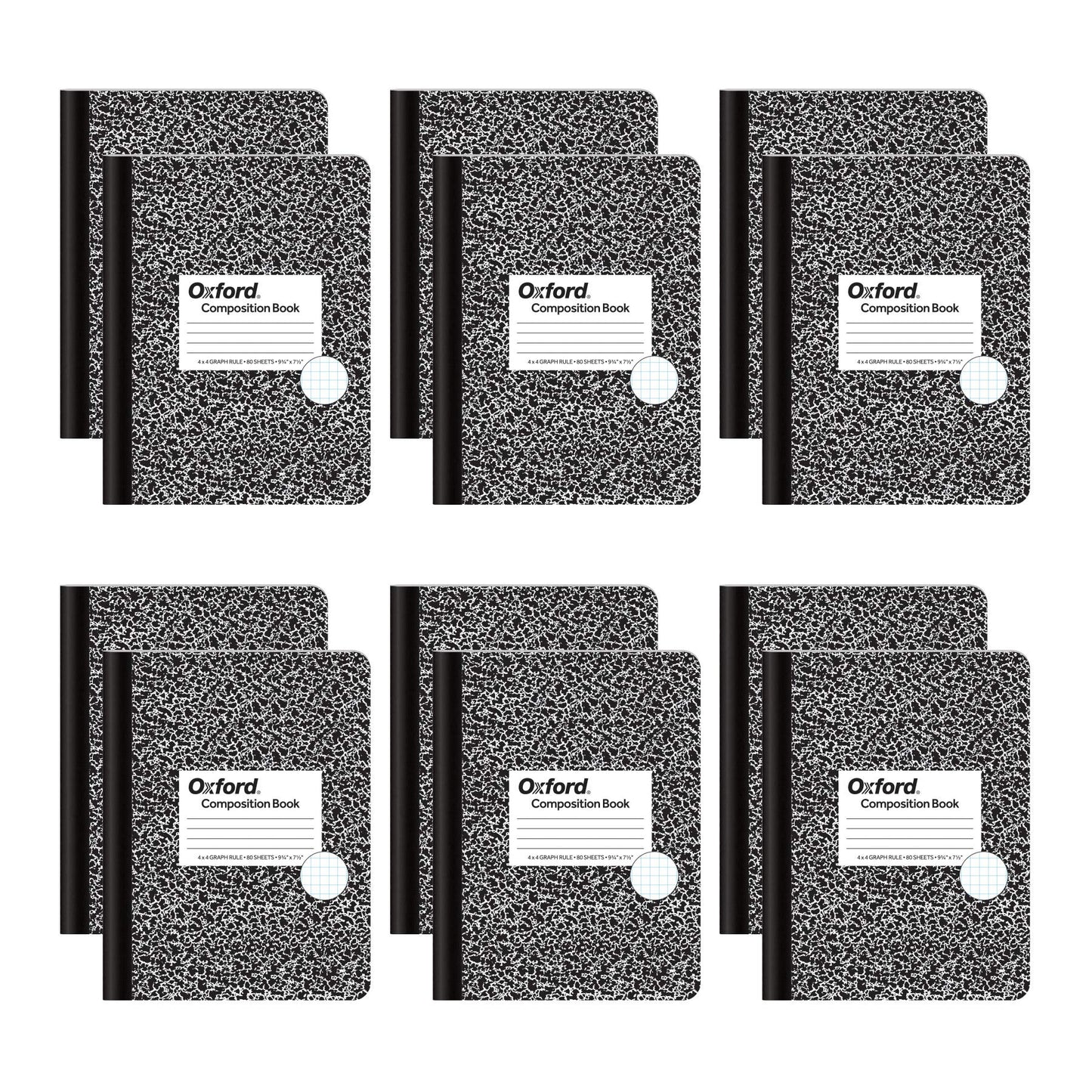 Tops Notebooks, Composition Book, Quad Ruled, 4 Squares per Inch, 9.75 x 7.5 Inches, 80 Sheets, Black Marble Cover, 12-Pack, Graph Paper for Math, Science, and Class Notes