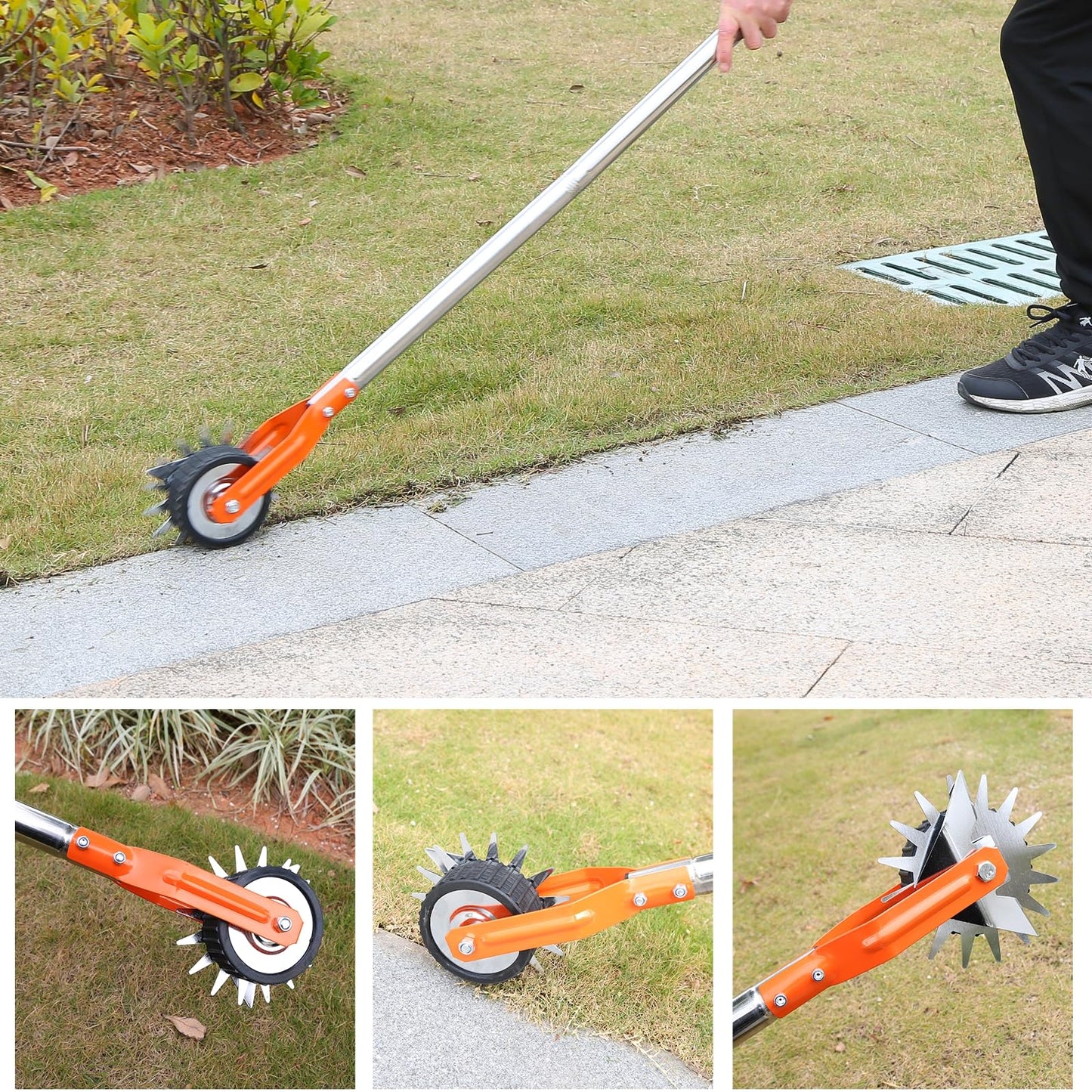 Manual Lawn Edger with Wheel, Rotary Sidewalk Edger Tool for Garden and Yard, 4-Section Stainless Steel Handle with Cushion Grip, 67 in / 170 cm