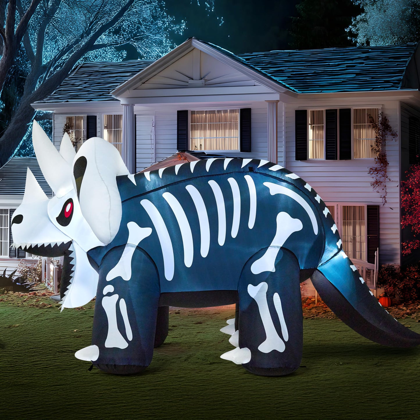 Joiedomi 8 FT Long Halloween Inflatables Outdoor Decoration, Blow Up Halloween Yard Decorations, Inflatable Skeleton Dinosaur with Built-in LEDs for Lawn Garden Decor