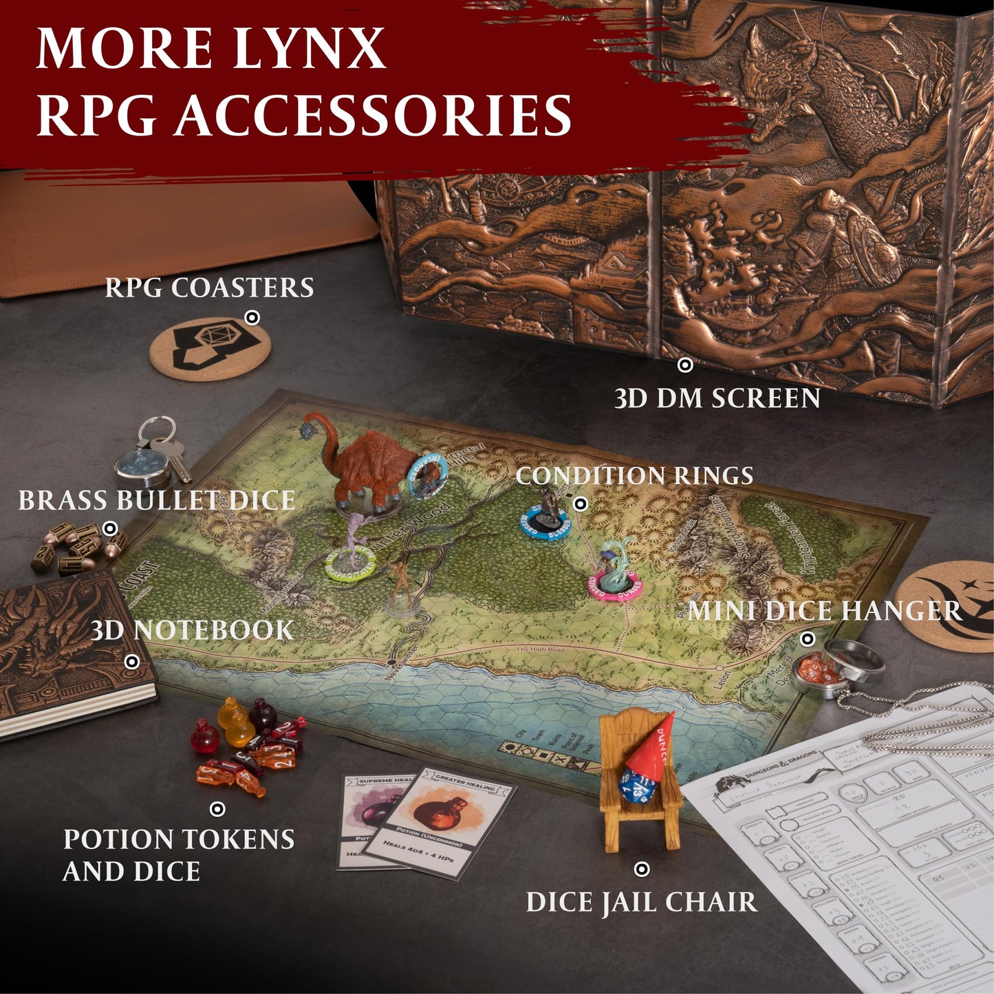 DND Notebook / Journal, Unique 200 Page Book with 3D Bronze Dragon Embossed Faux Leather Cover with Pen- Ideal for Dungeons & Dragons / D&D. Great RPG Accessories Nerdy Fantasy Gift for DM's & Players, Men or Women.