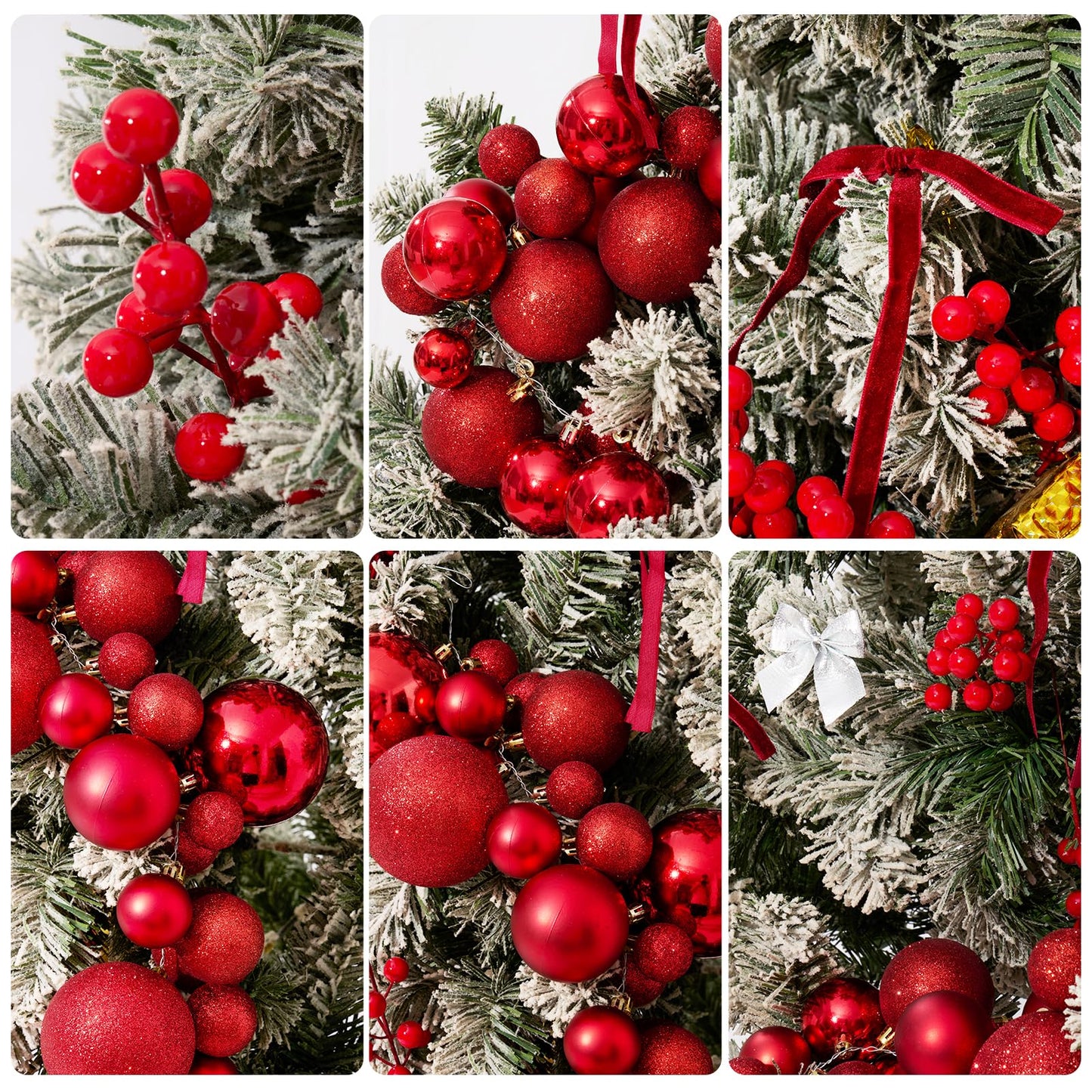 4 Pack 1.8 Feet Christmas Ball Garland Ornaments with 12 Velvet Bows and 12 Berry Picks 120 Balls Hanging Shatterproof Xmas Decor Segmented Garland for Christmas Tree Supplies (Total 7.2 feet)
