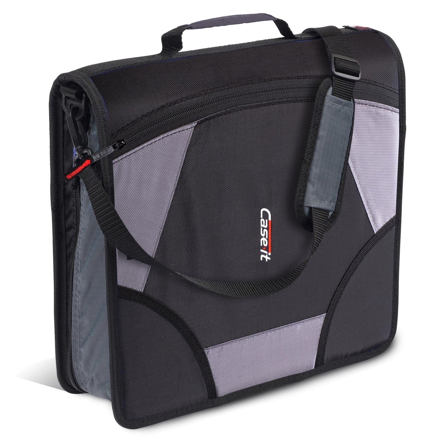 Case-it The King Sized Zip Tab Zipper Binder - 4 Inch D-Rings - 5 Subject File Folder - Multiple Pockets - 800 Sheet Capacity - Comes with Shoulder Strap - Jet Black D-186