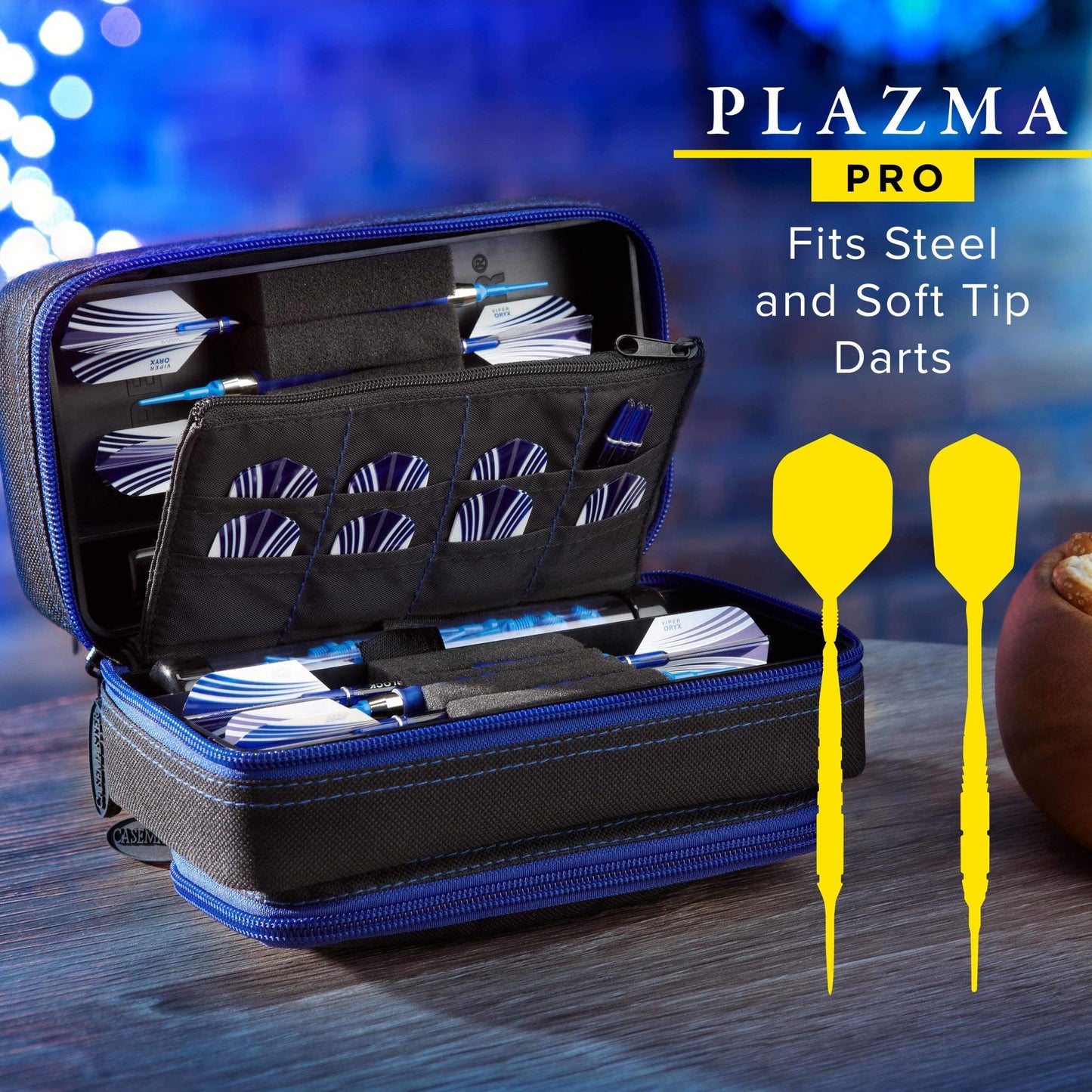 Viper by GLD Products Casemaster Plazma Pro Dart Case with Sapphire Zipper for Soft and Steel Tip Darts, Holds 6 Darts and Features Large Front Pocket for Mobile Device
