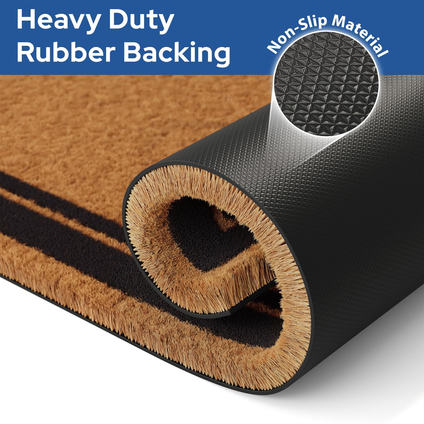 Barnyard Designs Natural Coco Coir Heavy Duty Backing Doormat - Large Cute Non-Slip Front Door Welcome Mat for Outside Entrance or Porch Entry, Brown (61 x 91cm, Border)