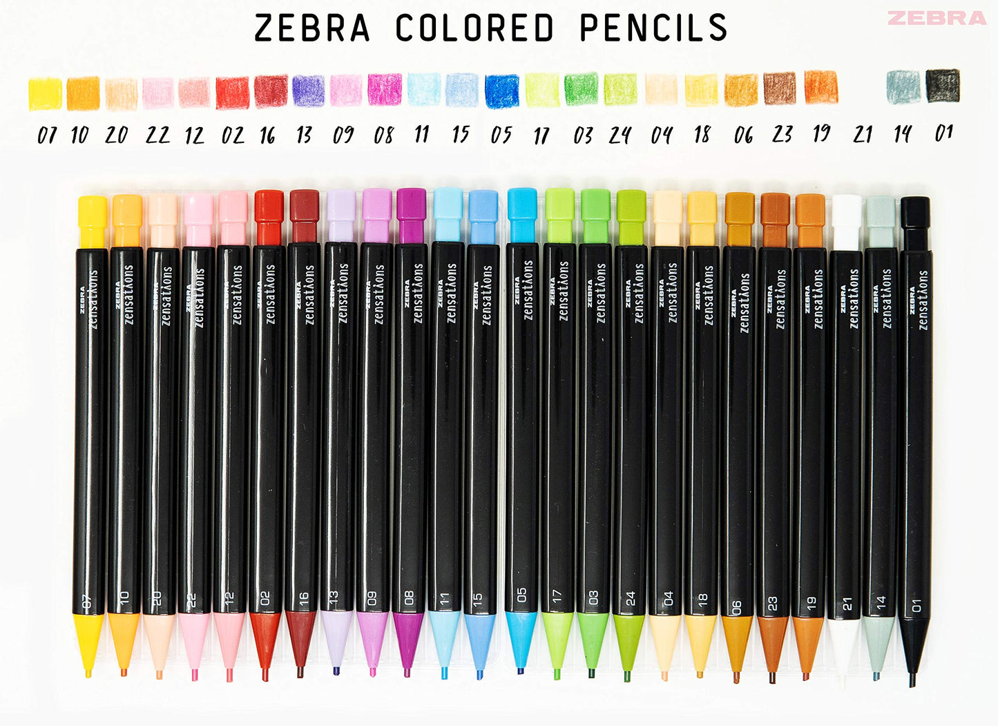 Zebra Pen zensations Mechanical Coloured Pencils, Assorted Colours, 2.0mm Bold #2 Lead, Refillable, Triangular Barrel to Prevent Rolling, 24-Pack (08124)