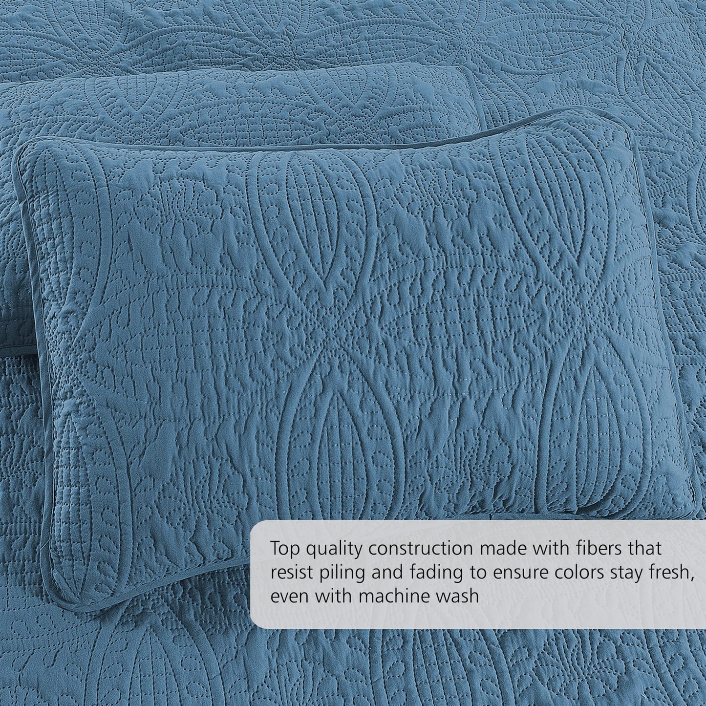 Quilt Set King/Cal King/California King Size Ash Blue - Oversized Bedspread - Soft Microfiber Lightweight Coverlet for All Season - 3 Piece Includes 1 Quilt and 2 Shams, Geometric Pattern