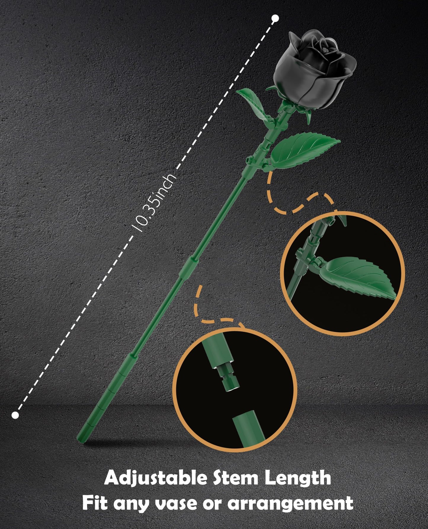 BeepZipp Black Roses Flower Bouquet Building Blocks Set, Artificial Flowers Blocks Kit Compatible with Lego Flowers, Halloween Decorations for Adults Teens (585PCS)