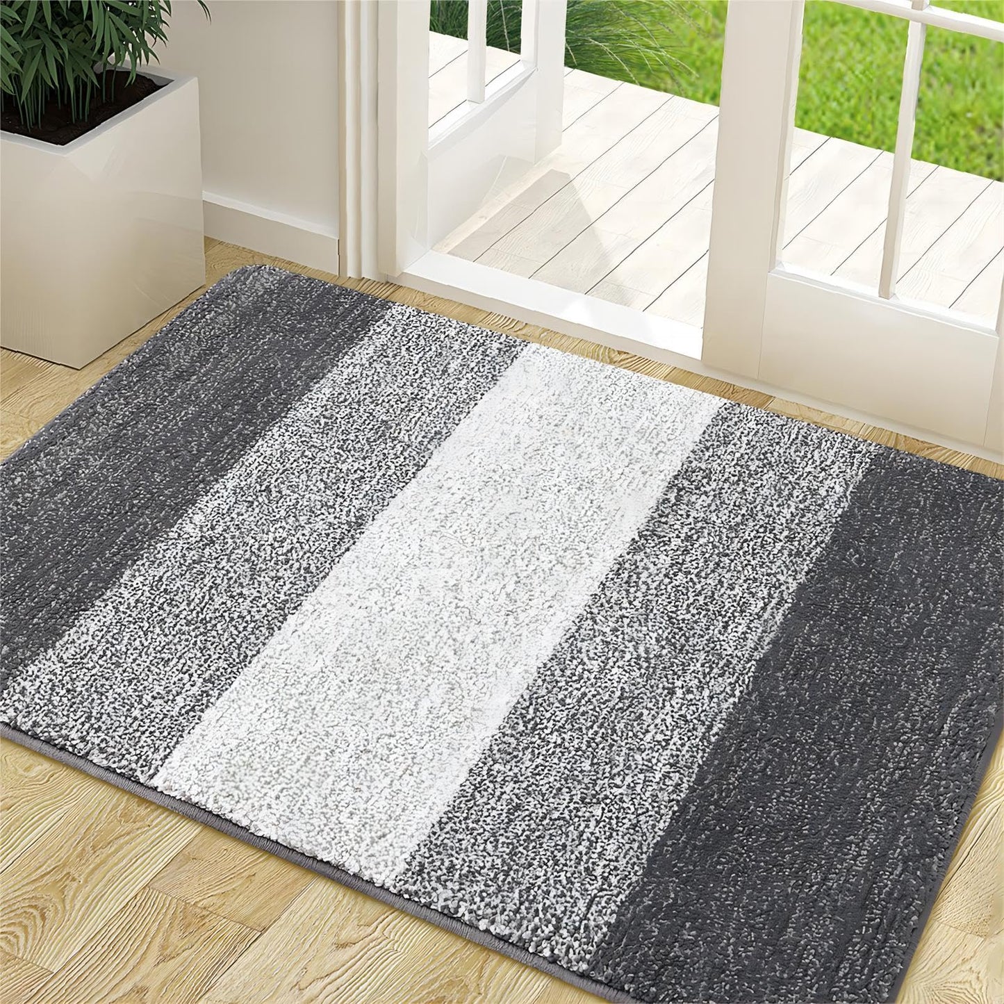 Grandaily Indoor Doormat, 24" x 36" Non-Slip Mud Trapper Absorbent Front Door Mats, Washable Striped Inside Entryway Mat, Low-Profile Welcome Mat Entrance Mat, Grey