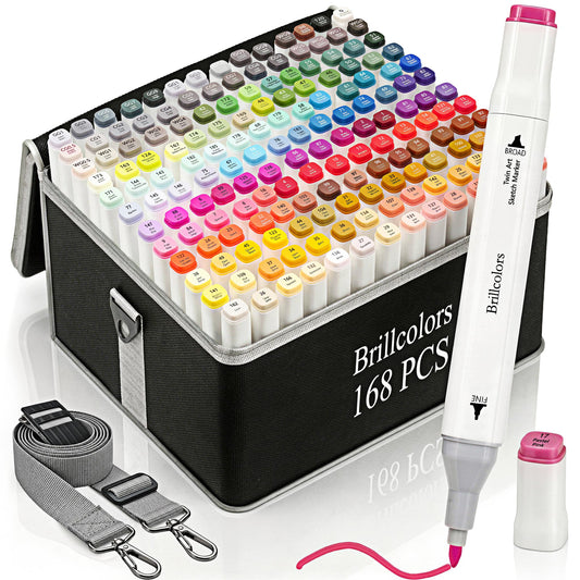 168 Colors Alcohol Markers Set with Base Dual Tip Drawing Markers for Comics Coloring Sketching Illustration (168 White) -Refillable