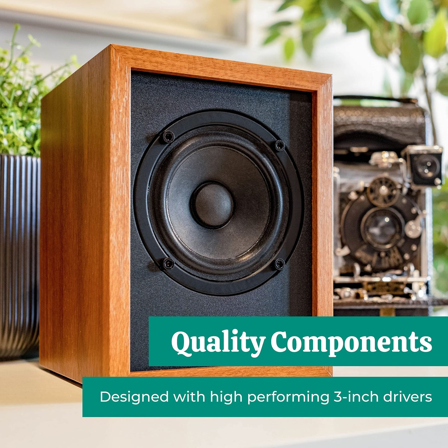 Electrohome Huntley Powered Bookshelf Speakers with Built-in Amplifier and 3" Drivers for Turntable, TV, PC and Wireless Music Streaming Featuring Bluetooth 5, RCA and Aux (EB10)