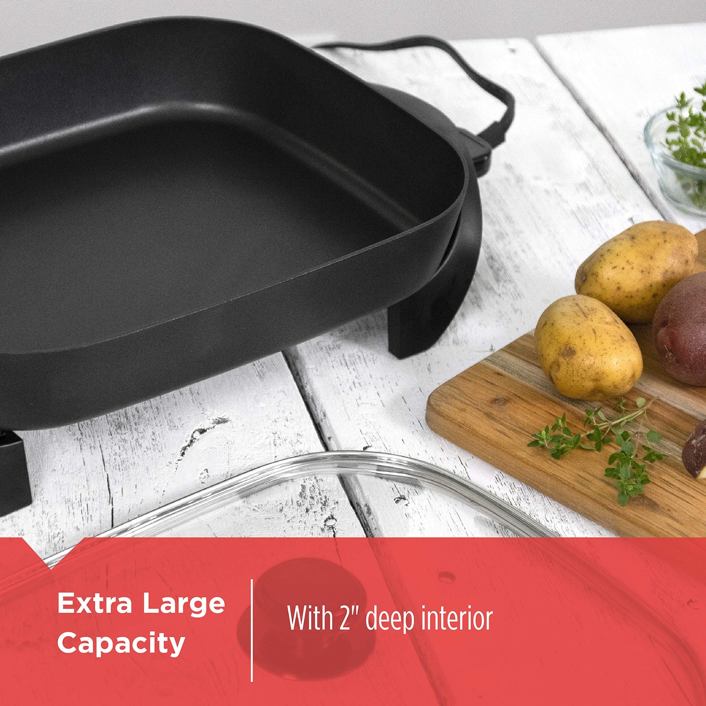 BLACK+DECKER Electric Skillet, 12”x15”, Deep Dish, Non Stick Surface, SK1215BC