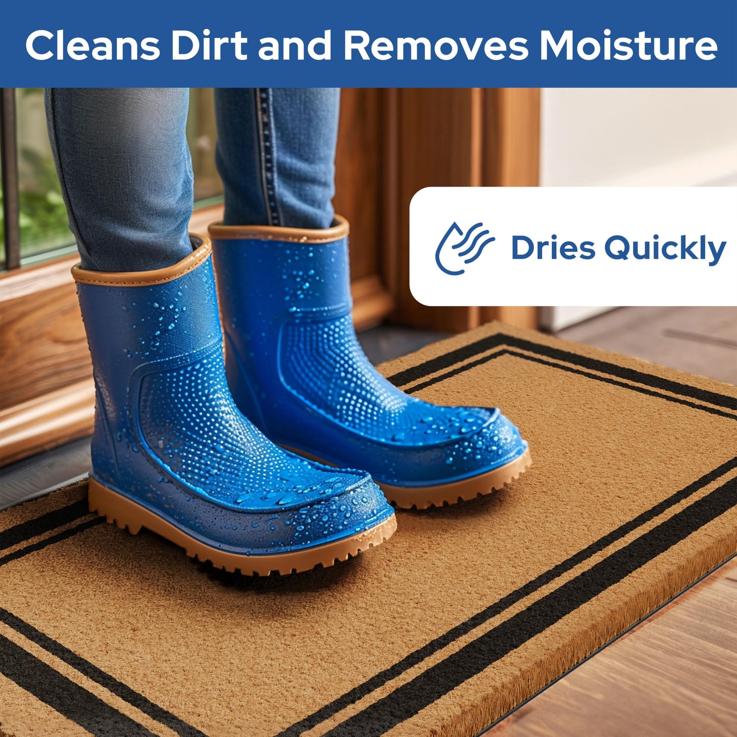 Barnyard Designs Natural Coco Coir Heavy Duty Backing Doormat - Large Cute Non-Slip Front Door Welcome Mat for Outside Entrance or Porch Entry, Brown (43 x 76cm, Border)