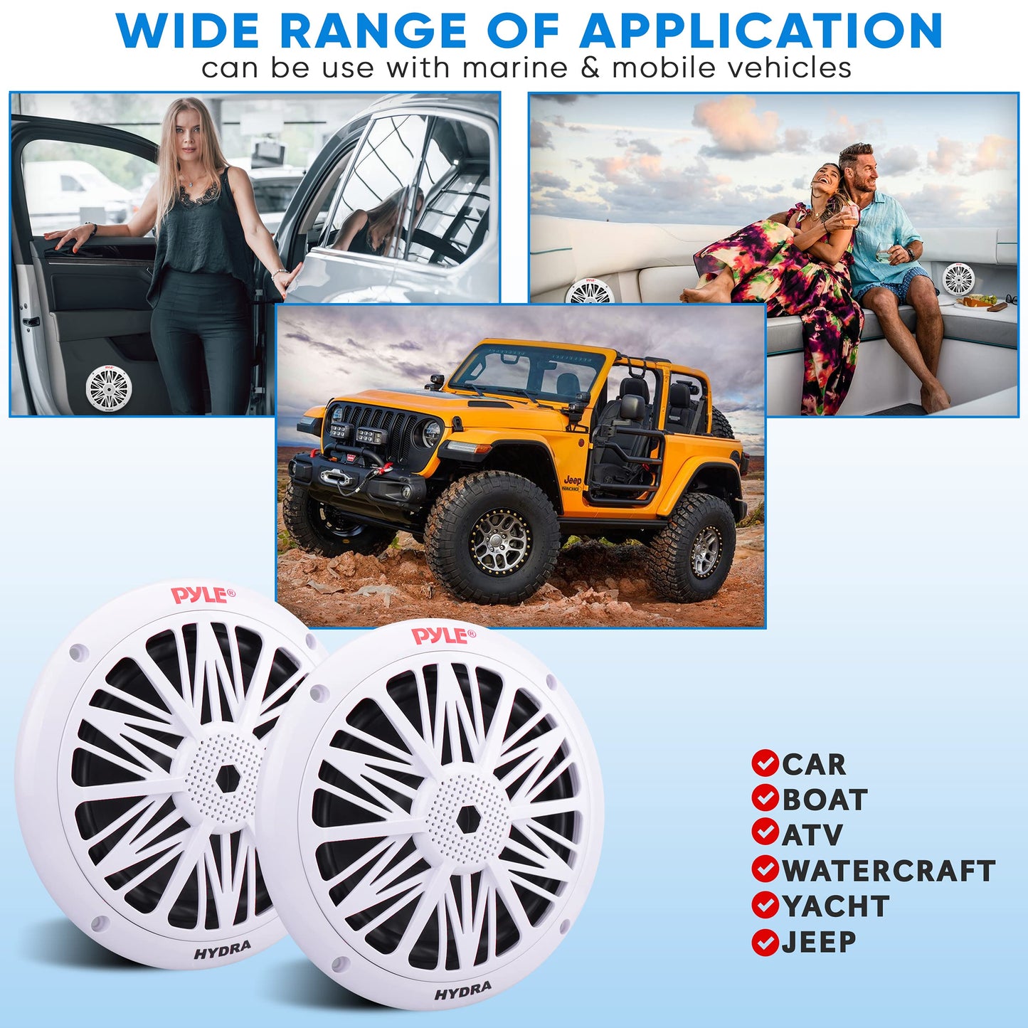 Pyle, 6.5 inch Dual Marine Speakers, Waterproof Speaker, Weather Resistant Outdoor Radio Speaker, 2 Way Speaker, Car Stereo Sound System, Poly Carbon Cone and Butyl Rubber Surround, 1 Pair, White