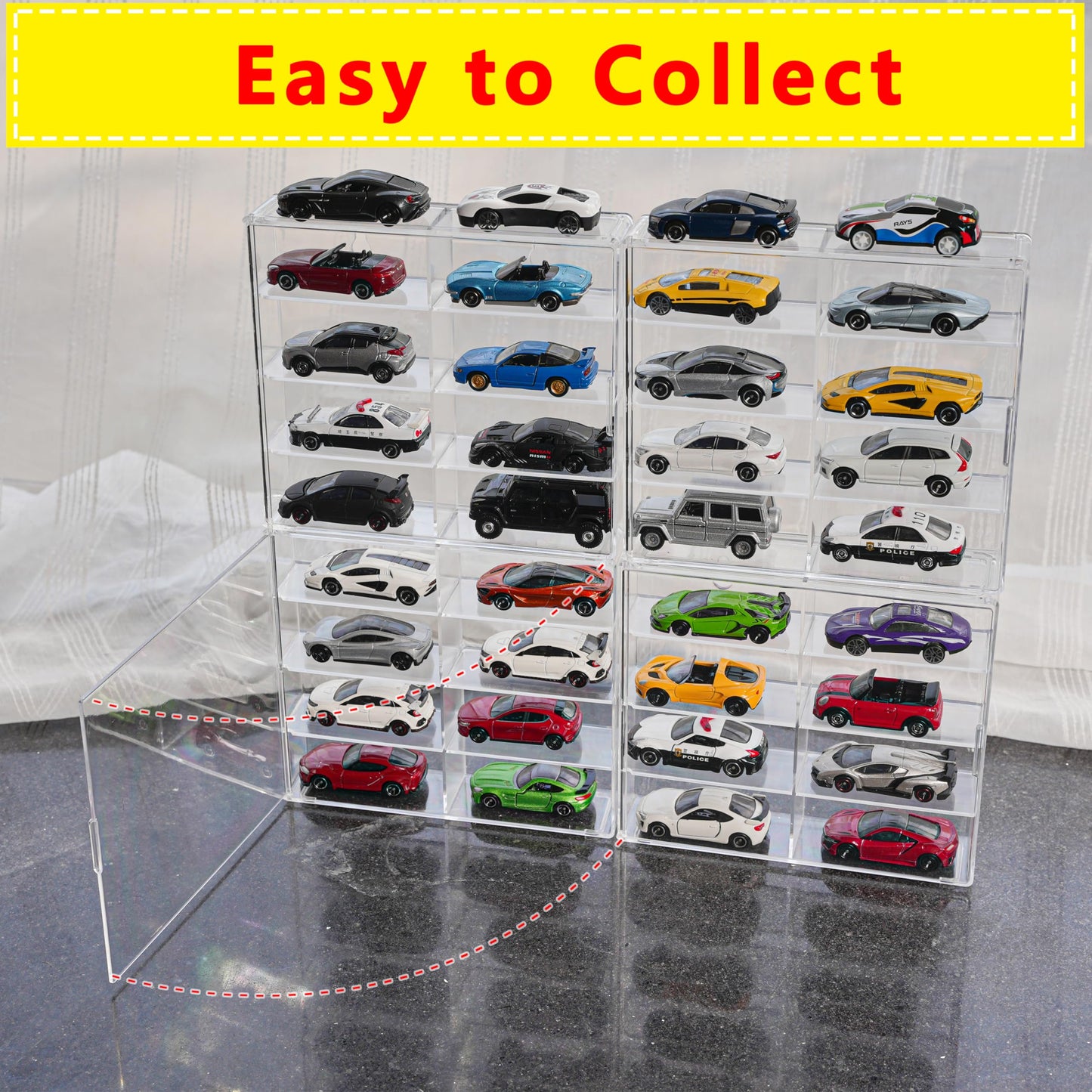 KASTUN Display Case for 32 Hot Wheels,Matchbox Cars,Display Case Wall Mount,Transparent Storage Case for 1/64 Diecast Cars,Wall Hanging,Stackable,Clear,Dustproof