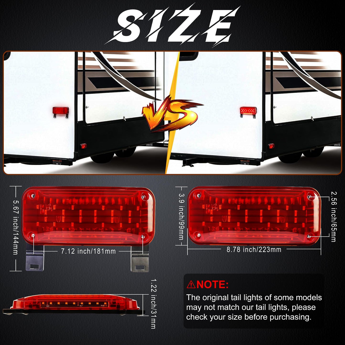 HOYUZA RV Tail Lights,RV Camper Taillights Red Brake Turn Signal White License Plate Light with Reflex Surface Mount Black Base Red Cover
