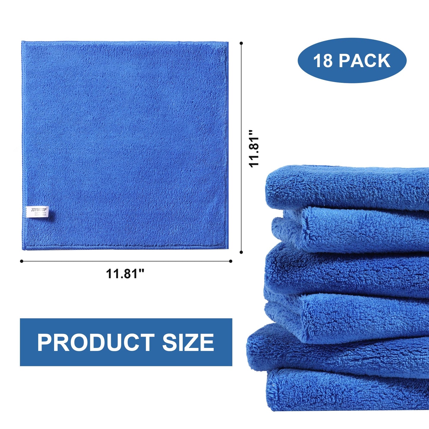 JOYMOOP Microfiber Cleaning Cloths 18 Packs, 11.8" x 11.8" Blue Reusable Kitchen Towels, Lint-Free Cleaning Rags, Super Absorbent Cleaning Cloths for Kitchen, Car, and Household Cleaning