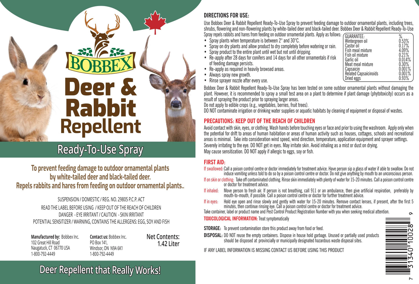 Bobbex Deer & Rabbit Repellent Ready to Use 1.42 Liter