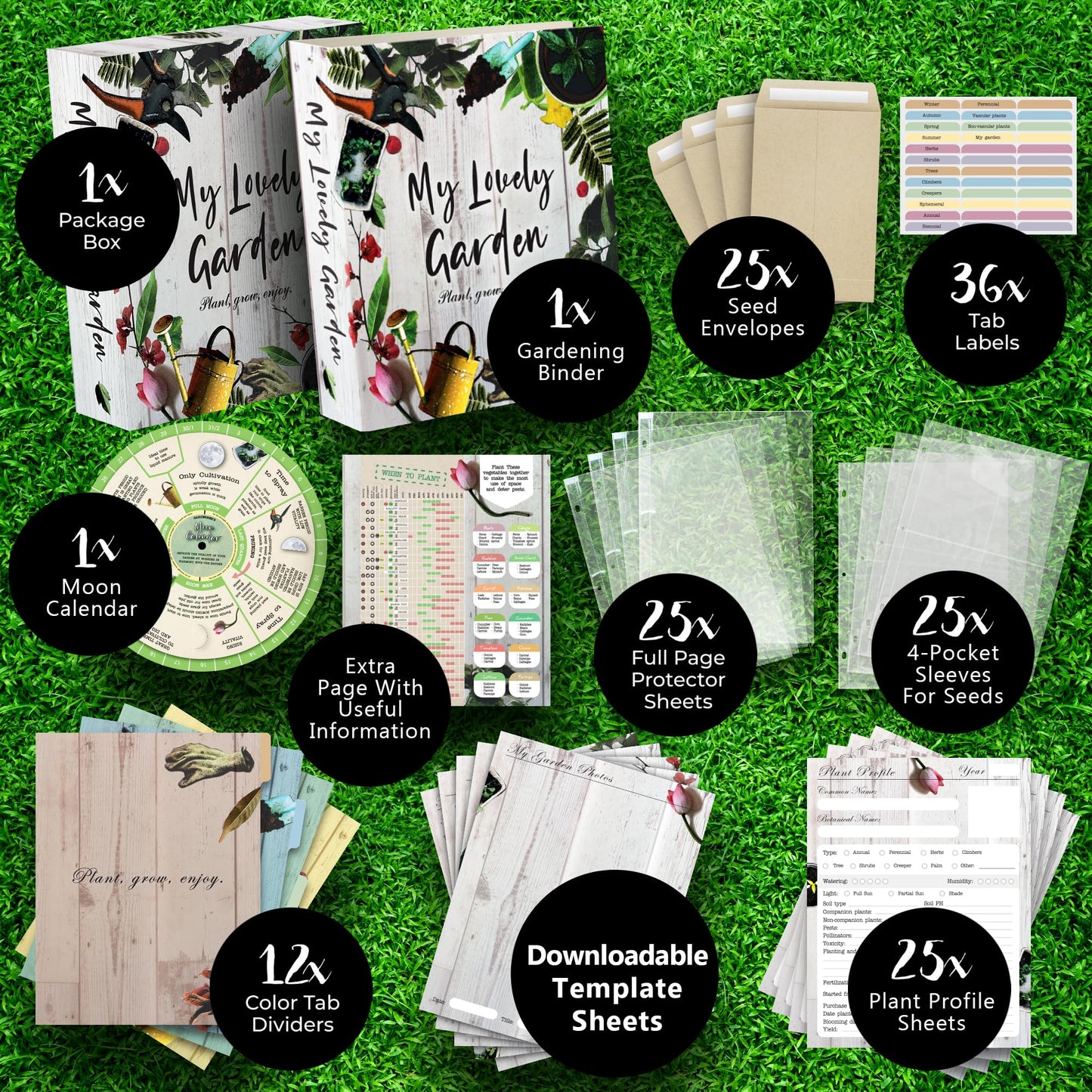 Garden Journal, 3 Ring Full Page 8.5x11" Binder. Seed Packet Organizer Kit, Perfect Planner & Almanac & Notebook for Gardeners and Farmers