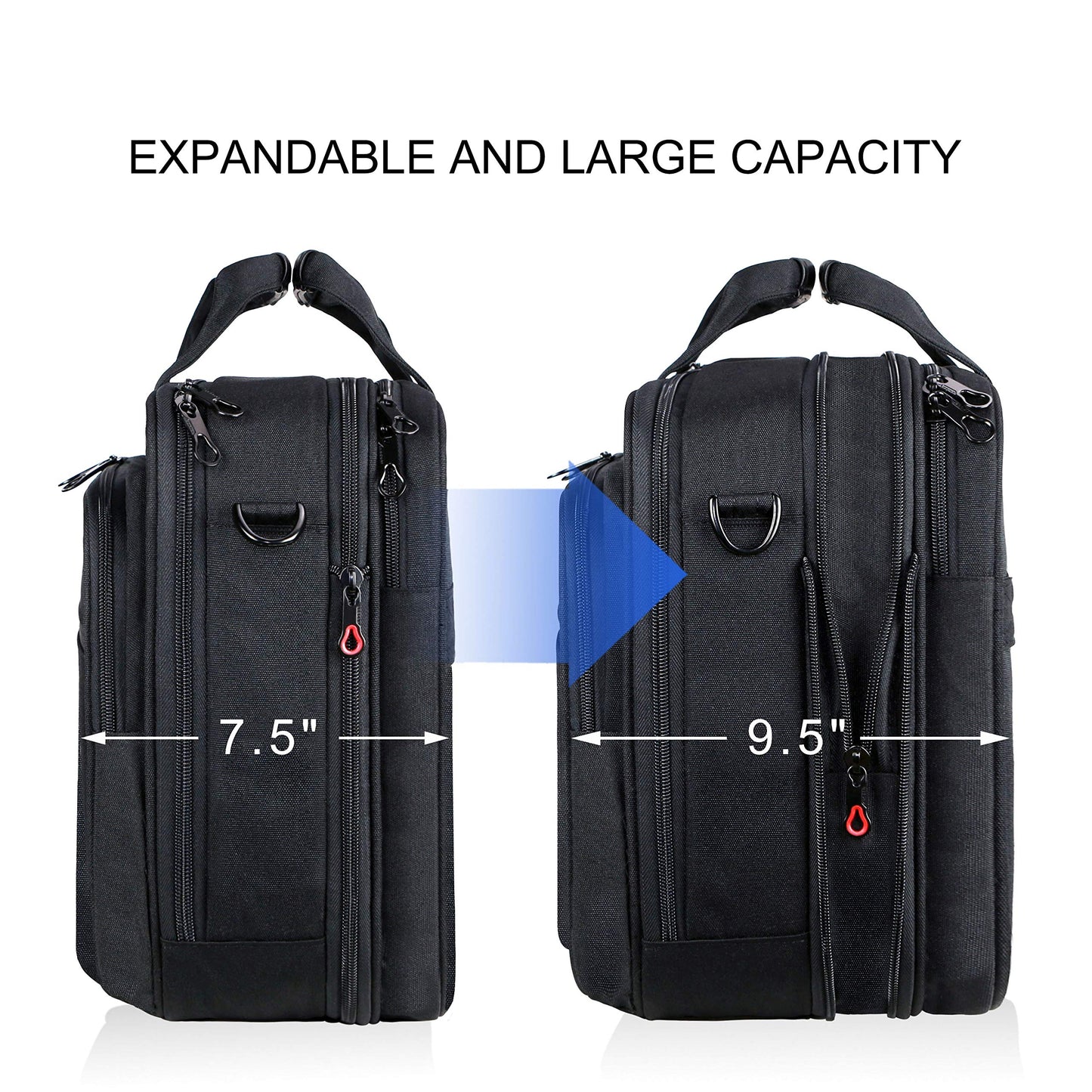 KROSER 17.3" Laptop Bag Premium Laptop Messenger Bag Fits Up to 17.3 Inch Laptop Shoulder Bag Expandable Water-Repellent Computer Bag with RFID Pockets for Travel/Business/School/Men/Women-Black