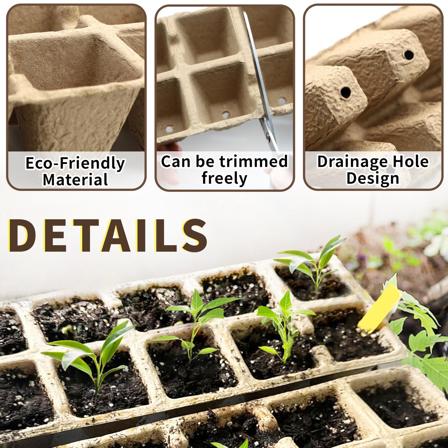 SORANGEUN 400 Cells Seed Starter Tray, 40 Pack Biodegradable Seed Starter Kit, Seedling Peat Pots with 400 Seedling Labels, 2 Seed Planting Tool and 1 Spray Bottle