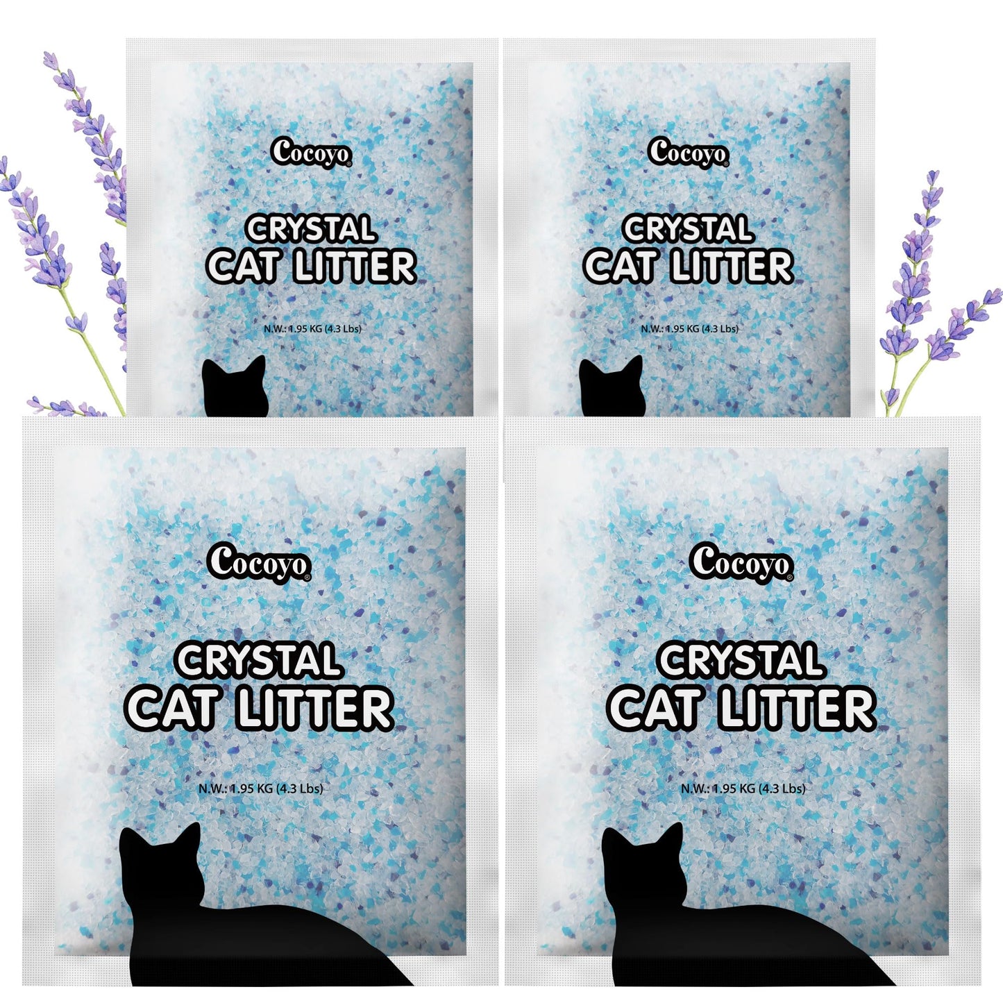 COCOYO Lavender-Scented Crystal Cat Litter I Silica Gel Cat Litter – 17.2 Lbs Value Pack (4.3 Lbs x 4)