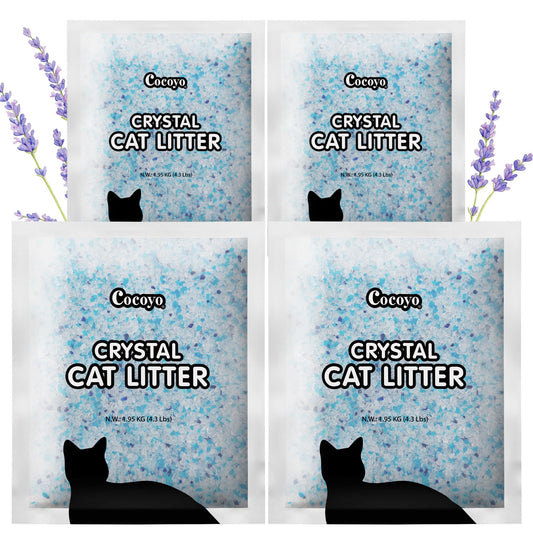 COCOYO Lavender-Scented Crystal Cat Litter I Silica Gel Cat Litter – 17.2 Lbs Value Pack (4.3 Lbs x 4)