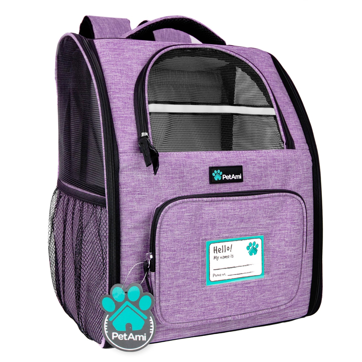PetAmi Dog Backpack Carrier for Small Large Cat, Puppy - Ventilated Hiking Travel Bag, Airline Approved, Camping Biking Up to 18lbs - Purple