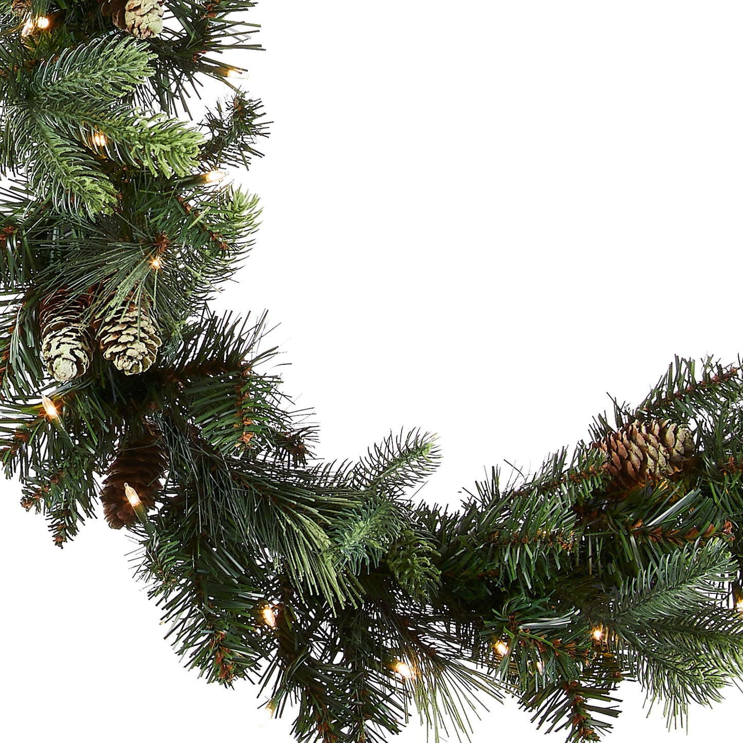 National Tree Company 9 ft Pre-Lit Carolina Pine Artificial Christmas Garland, Christmas Decoration with Pinecones, 100 Clear LED Lights, 240 Tips, Timer, Green