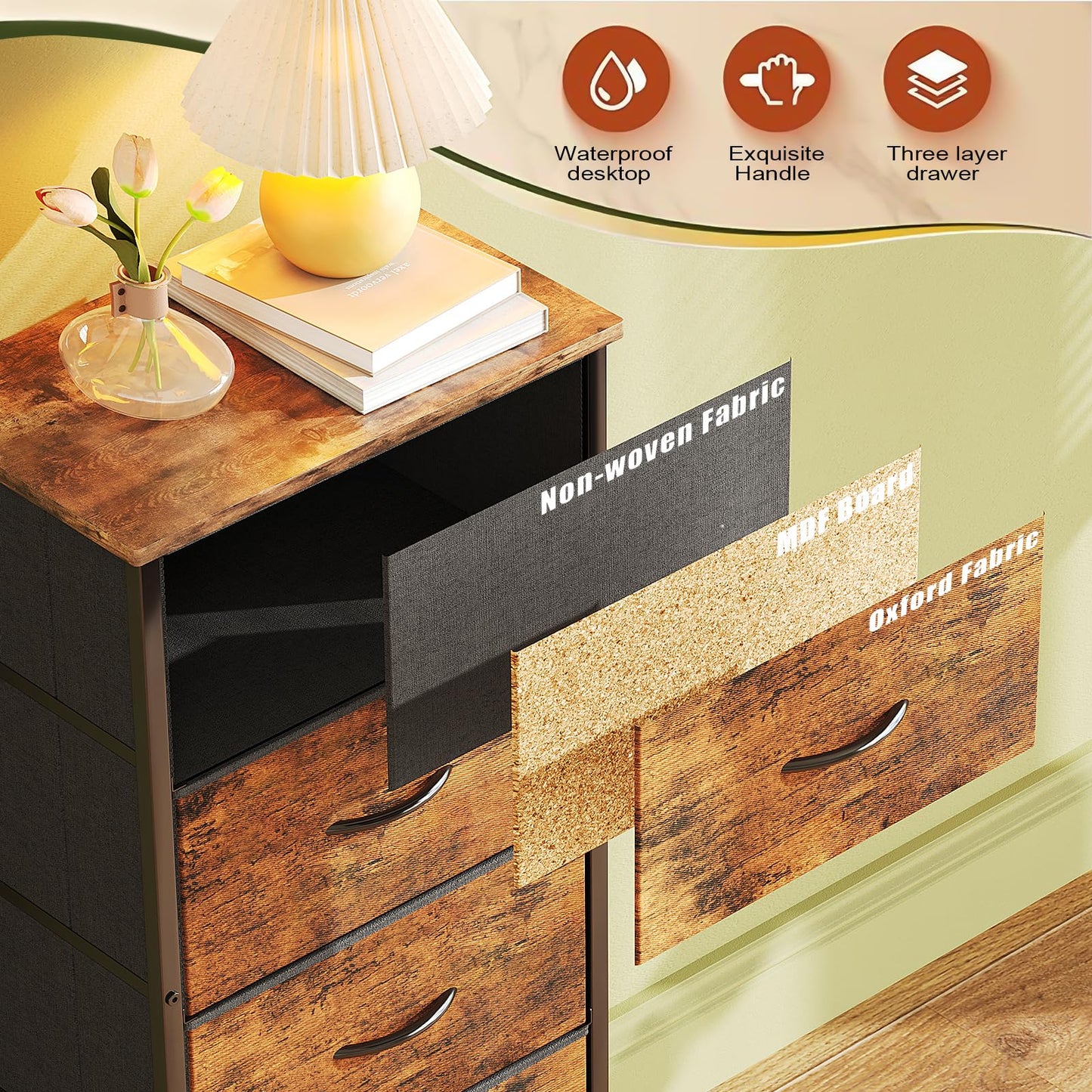 CAIYUN 5 Drawer Tall Dresser, Dresser for Bedroom Entryway Hallway, Closet Storage Drawer, Commode De Chambre, Armoire De Rangement, Rustic Brown