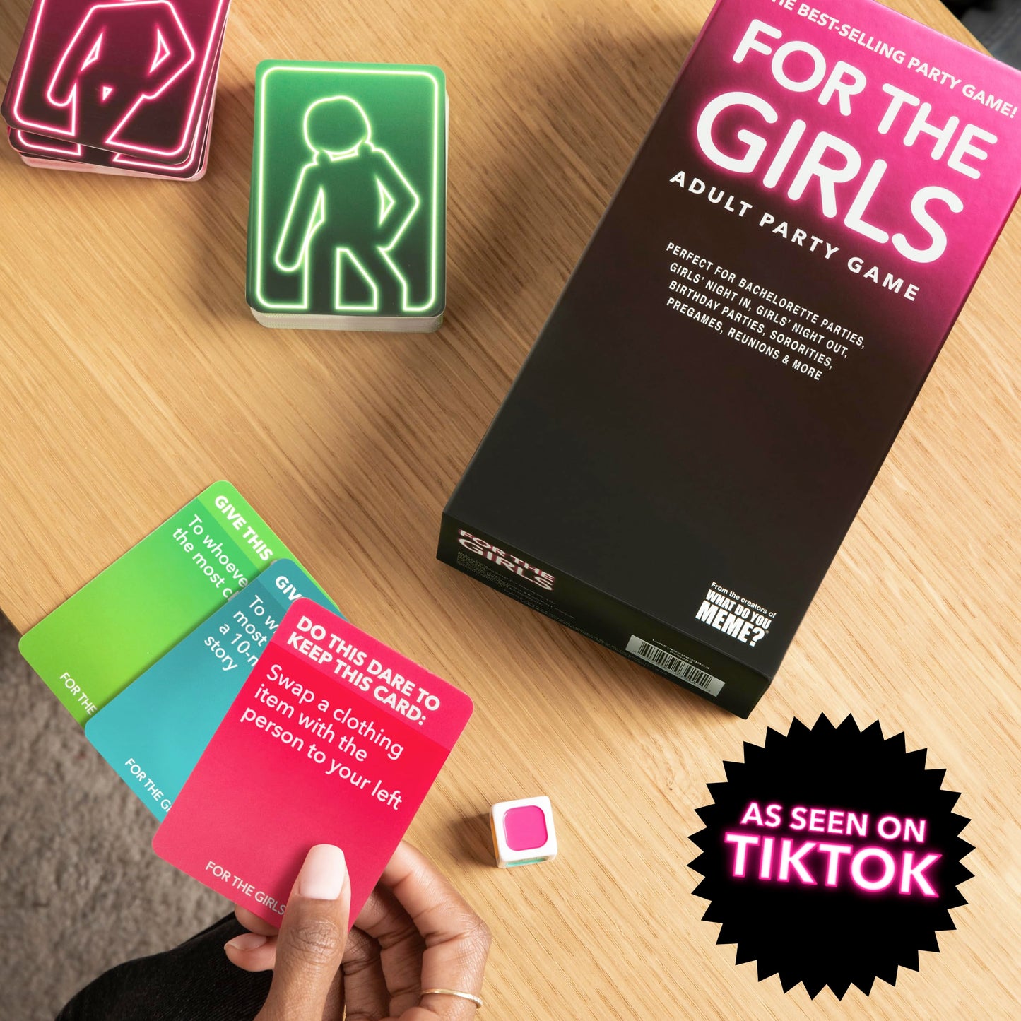 for The Girls by Relatable, The Viral Girls Night Adult Party Game, Great for Bachelorette Party Games & Fun Trips, Includes a die, and 400 Cards Across 5 Categories