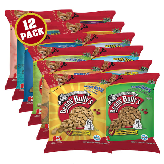Benny Bullys Pillow Pack Mini Bits - Freeze Dried Dog Treats - Pack of 12