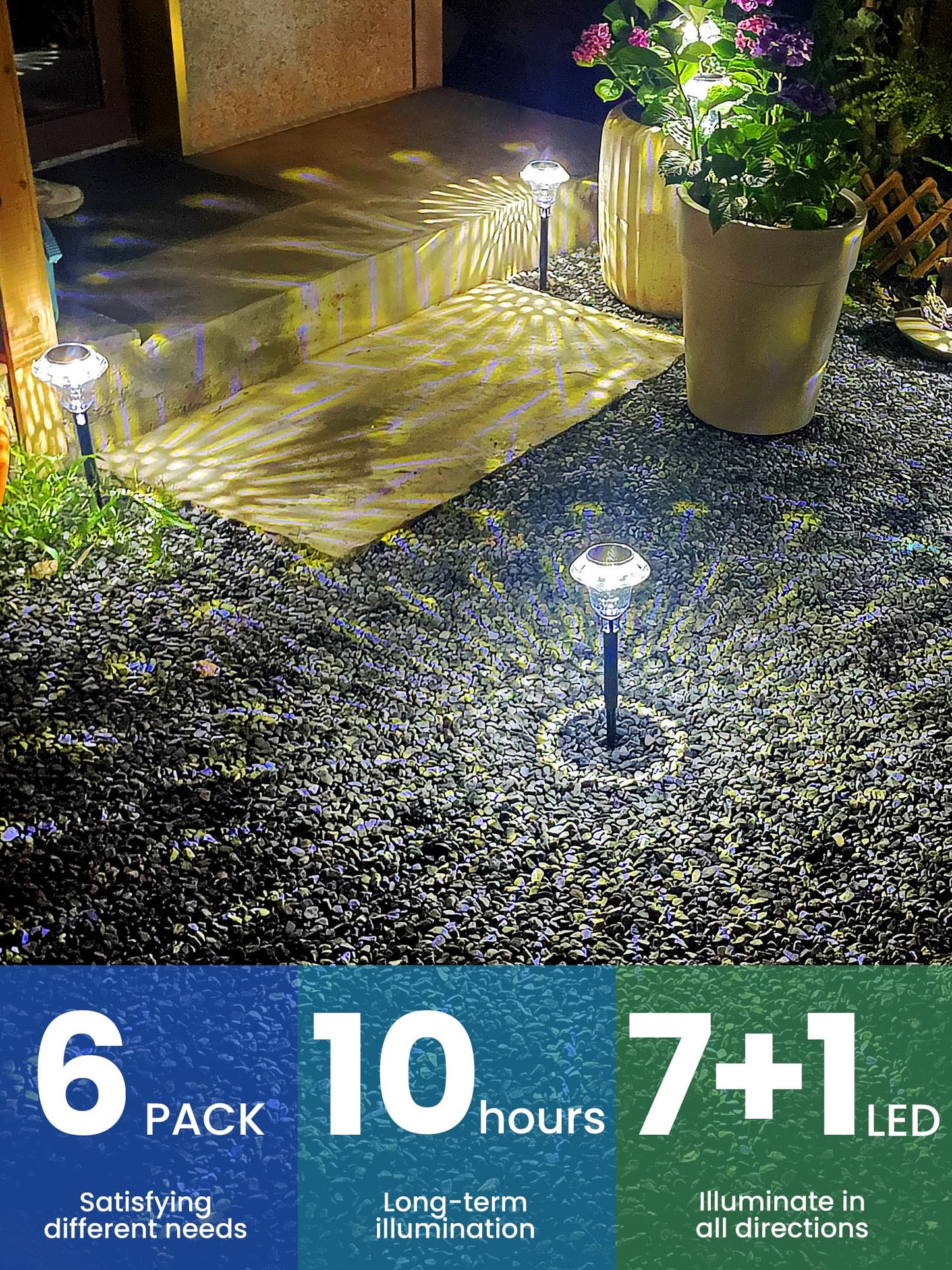 SOLPEX Solar Lights Outdoor, Pathway Garden Decor Lights, Solar Powered Waterproof Decoration for Patio Front Porch Yard Outside Landscape Lighting(6 Pack Cold White)