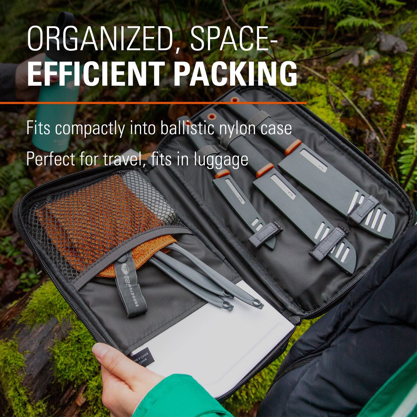 GSI Outdoors Santoku Knife Set | Gourmet Prep 3 Knives Set with Cutting Board and Storage Case for Camping and Outdoor Cooking